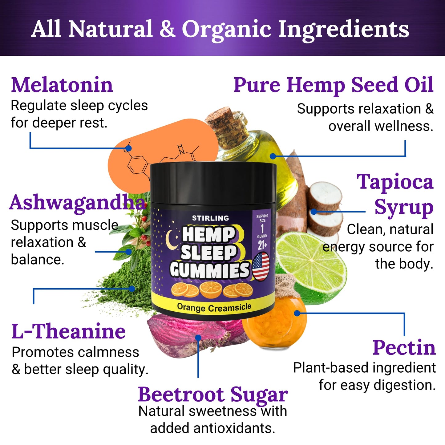 Stirling Sleep Gummies with Hemp Seed Oil Gummy 30 Count