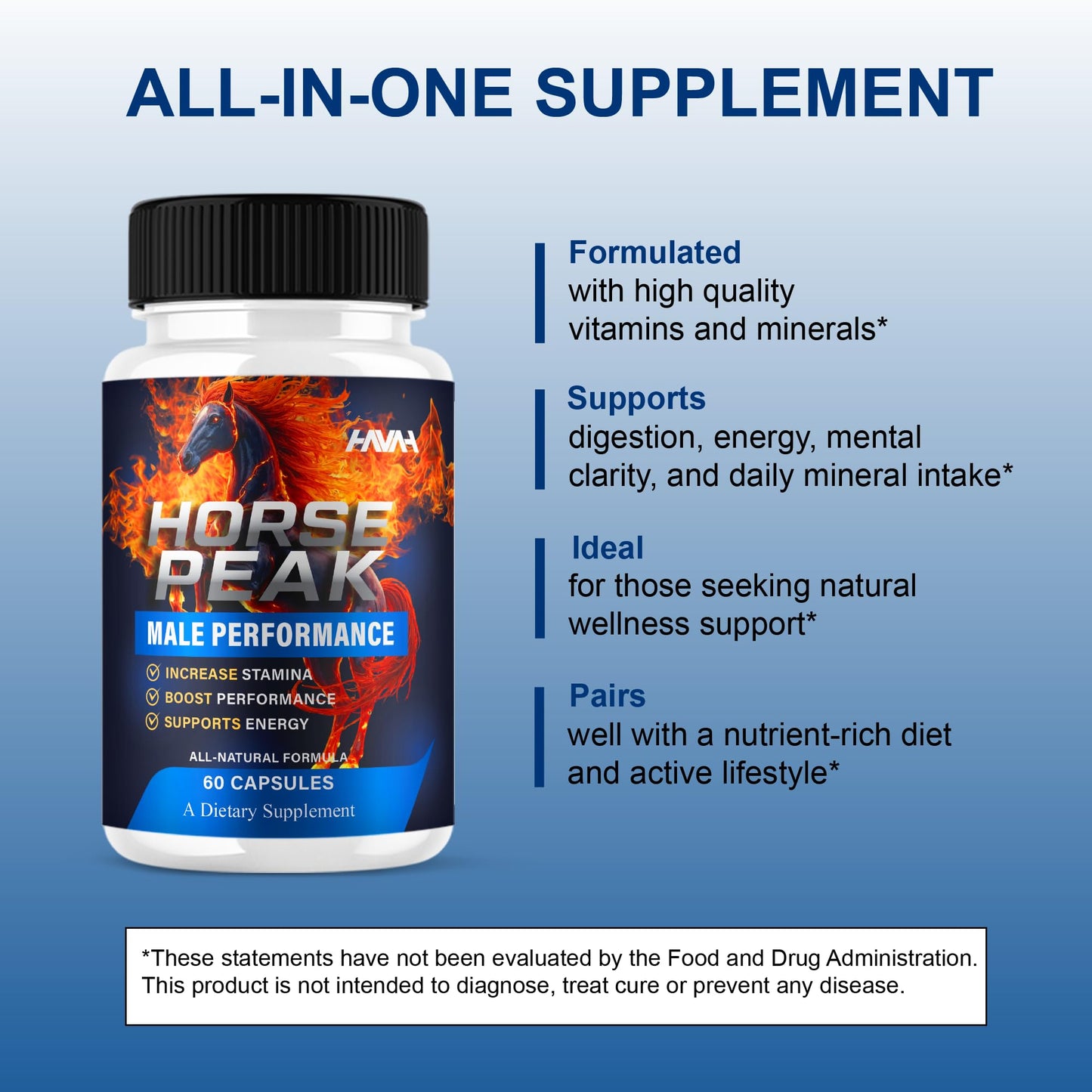 BLUE VIBE Horse Peak Maximum Strength Performance Supplement Capsules 120 Count