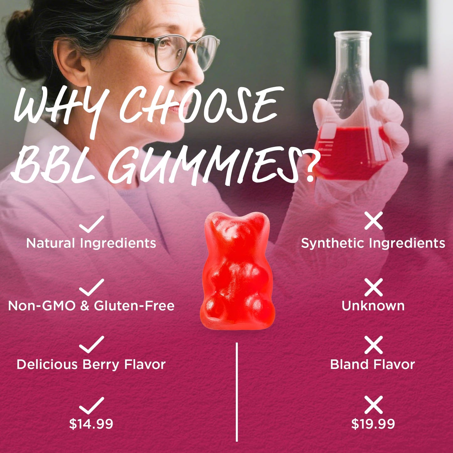 Feelherbs Natural BBL Gummies for Women Natural Curve Bear Shape Booty Gummies with Herbal Extracts & Multivitamins Berry Flavor, 60 Count