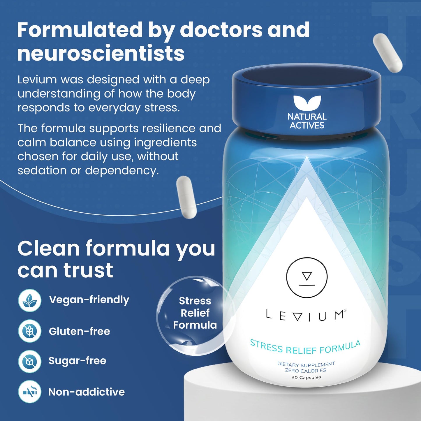 Levium Stress Supplement for Calm & Mood Support Capsules, 90 Count