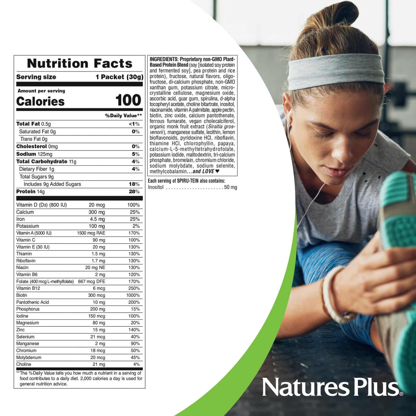 NaturesPlus SPIRU-TEIN Protein Powder Meal Vanilla, Powder, 8 Packets