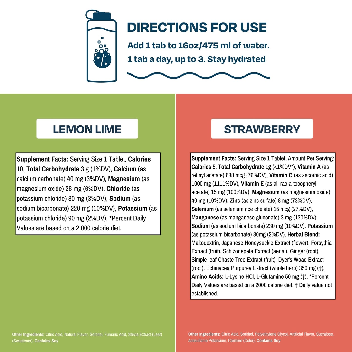 Drinklits Strawberry Immune Support & Lemon-Lime Hydration Electrolyte Tablets, 40 Tablets