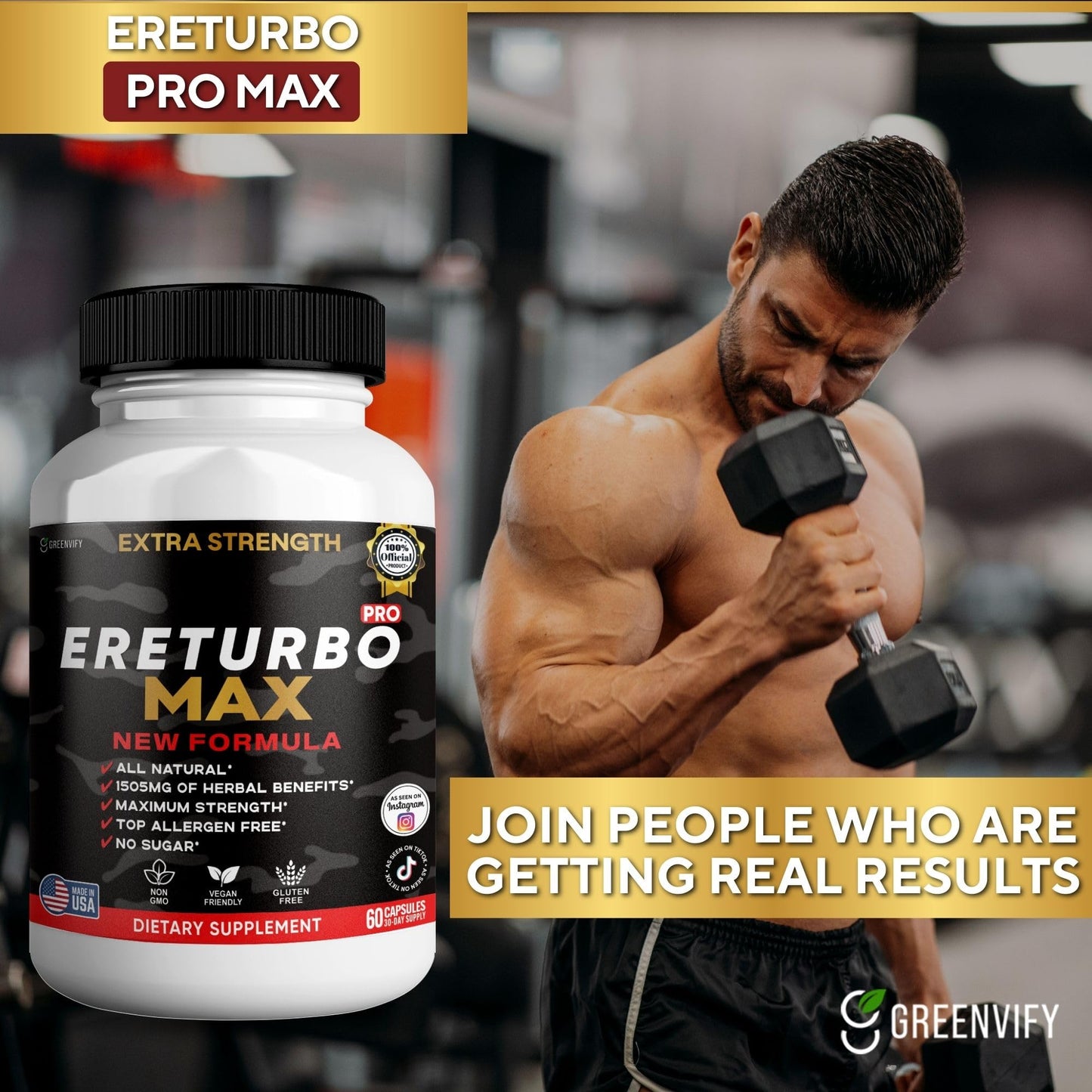 GREENVIFY Ereturbo Max Pro Extra Strength Organic Maca Root Supplement Capsules 60 Count