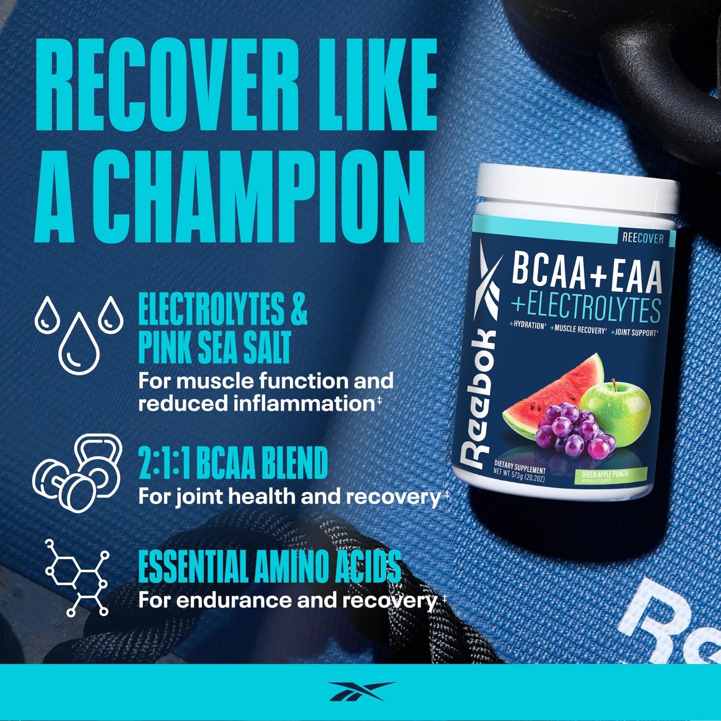 Reebok REEcover Amino Acids + Electrolytes Powder, 20.2 oz