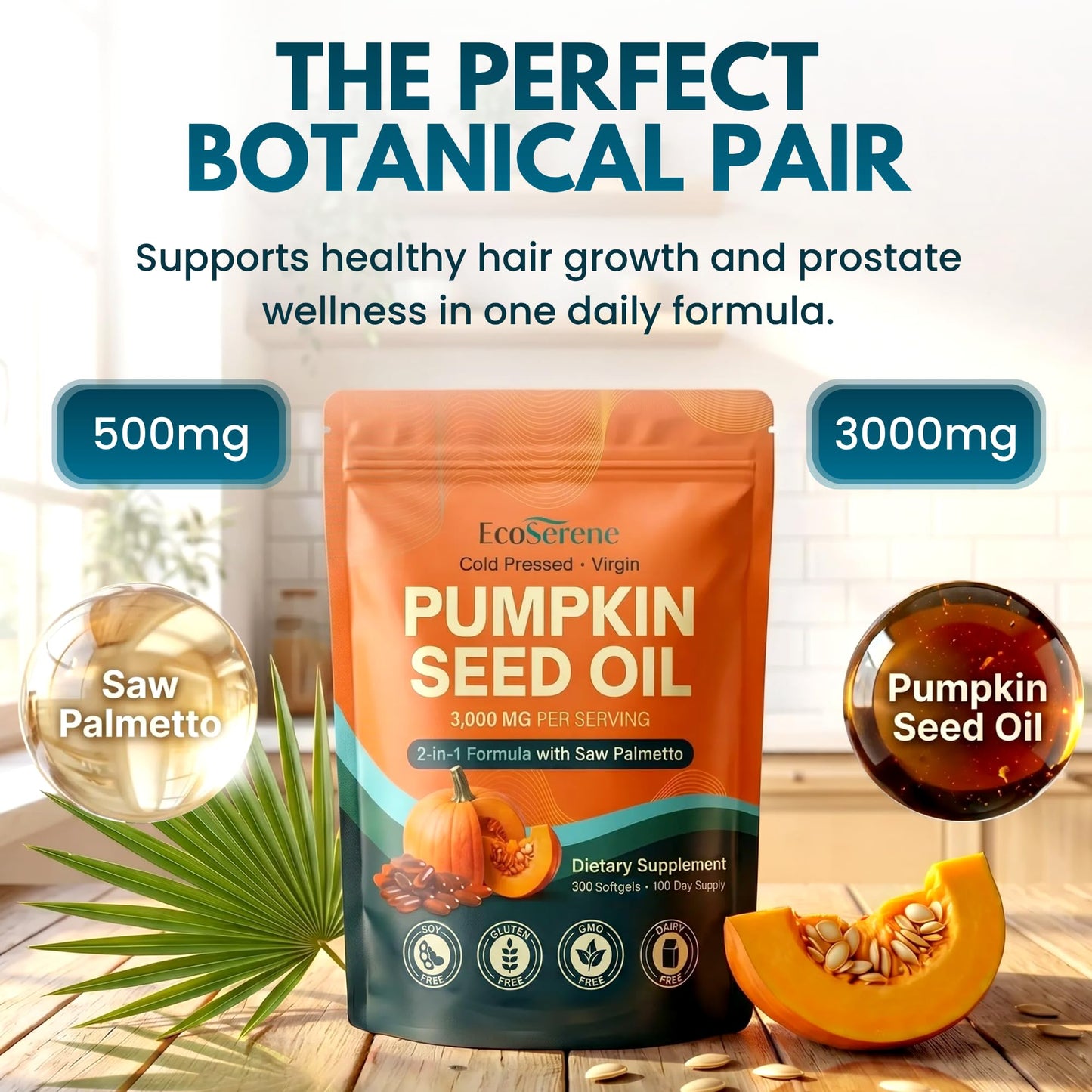 ECOSERENE Pumpkin Seed Oil with Saw Palmetto Softgels 300 Count