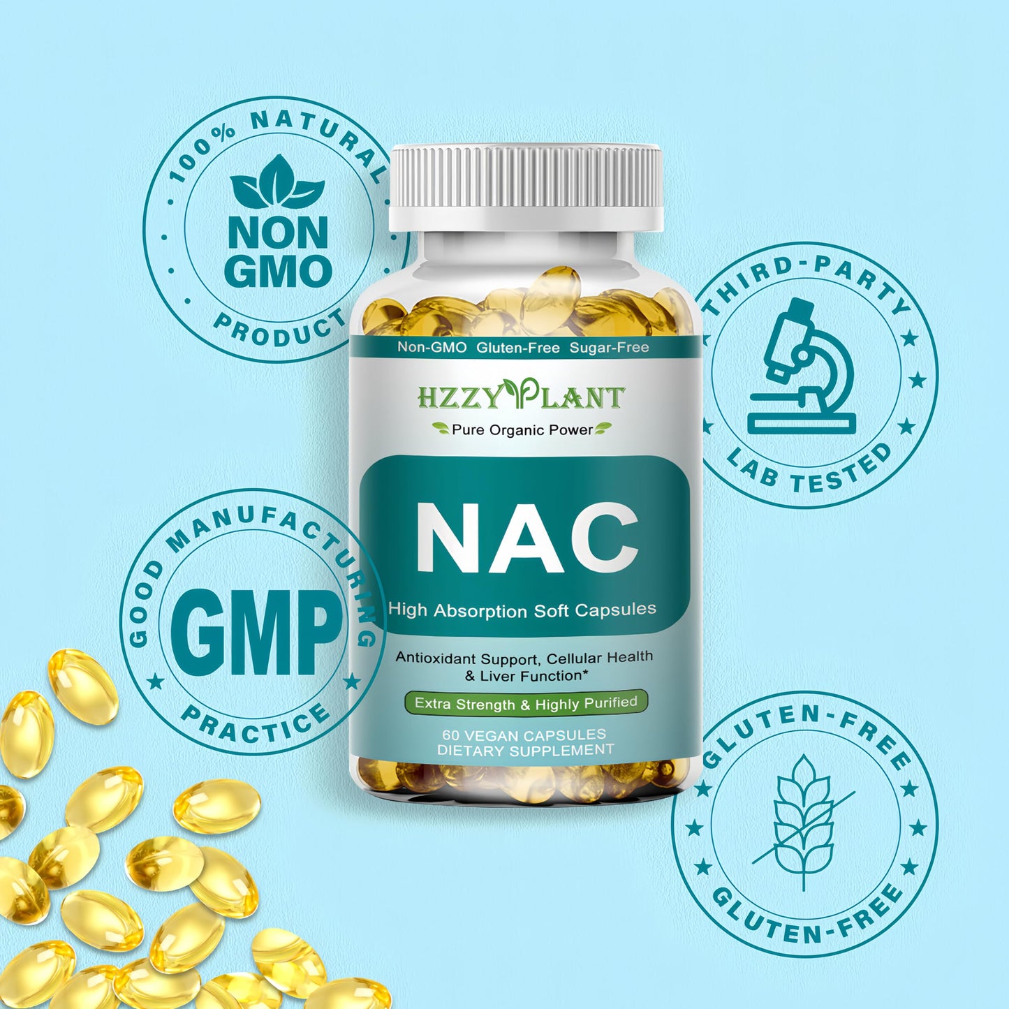 HZZYPLANT NAC Softgels 1200mg 60 Count