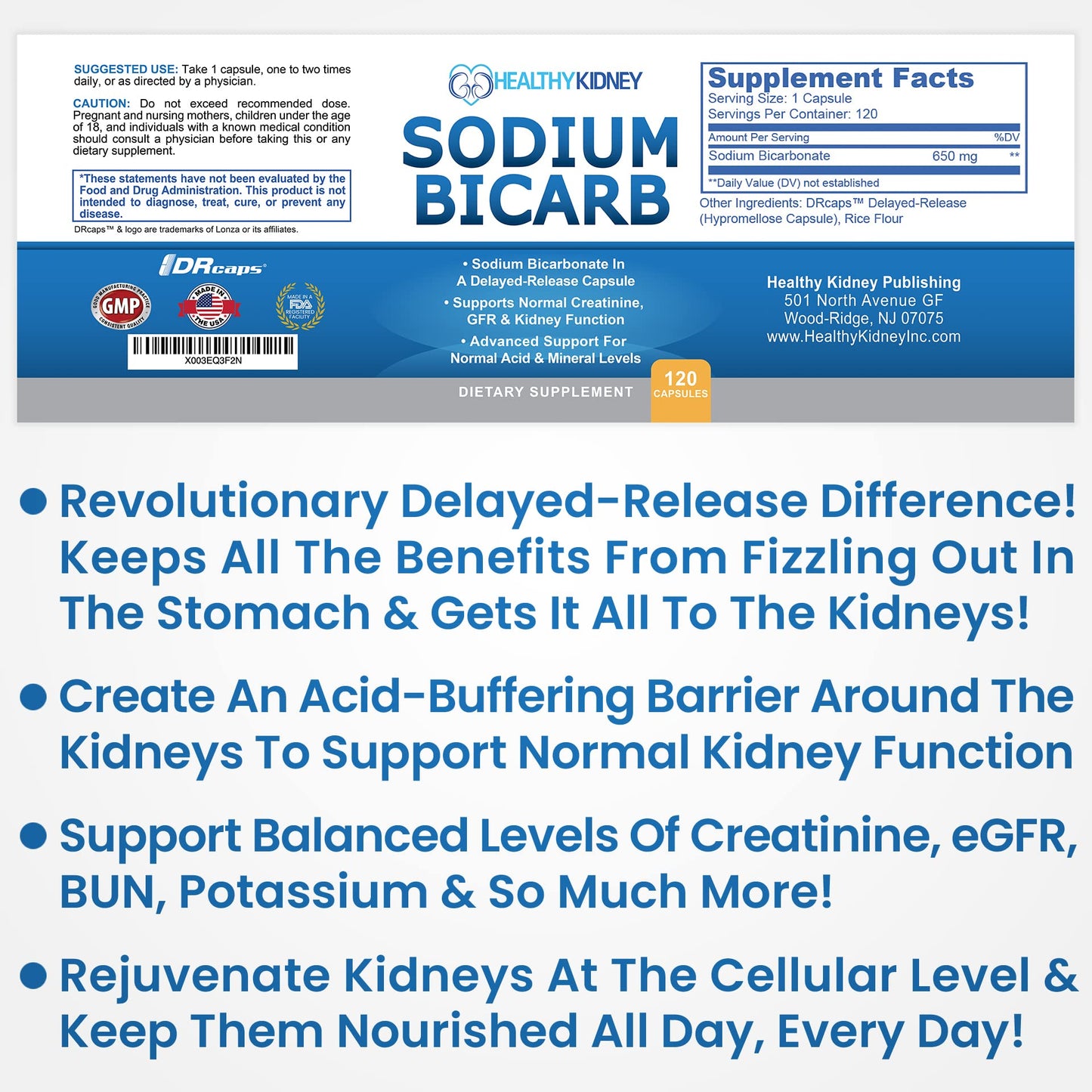 Kidney Restore Sodium Bicarbonate Capsule 120 Count