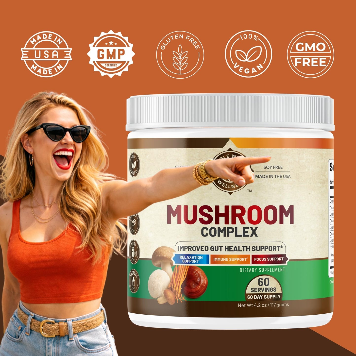 WHOLE WORLD WELLNESS Organic Mushroom Complex Powder 4.2 oz
