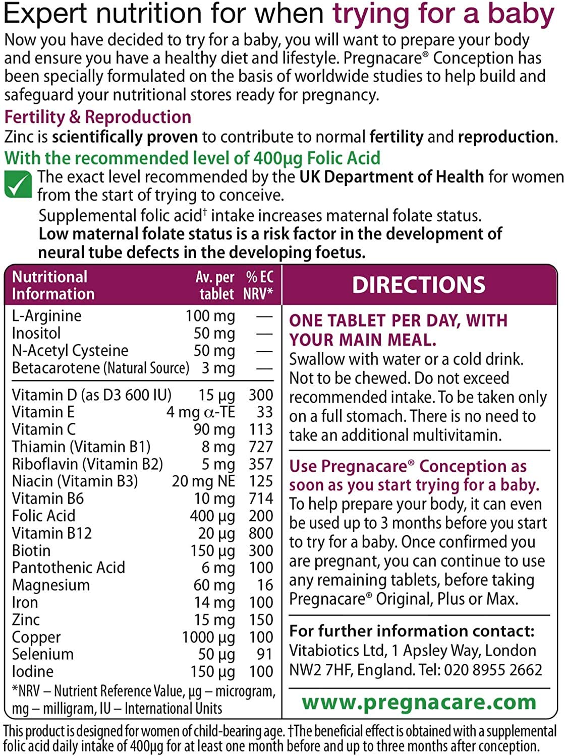 Pregnacare Before Conception 30 Tablets