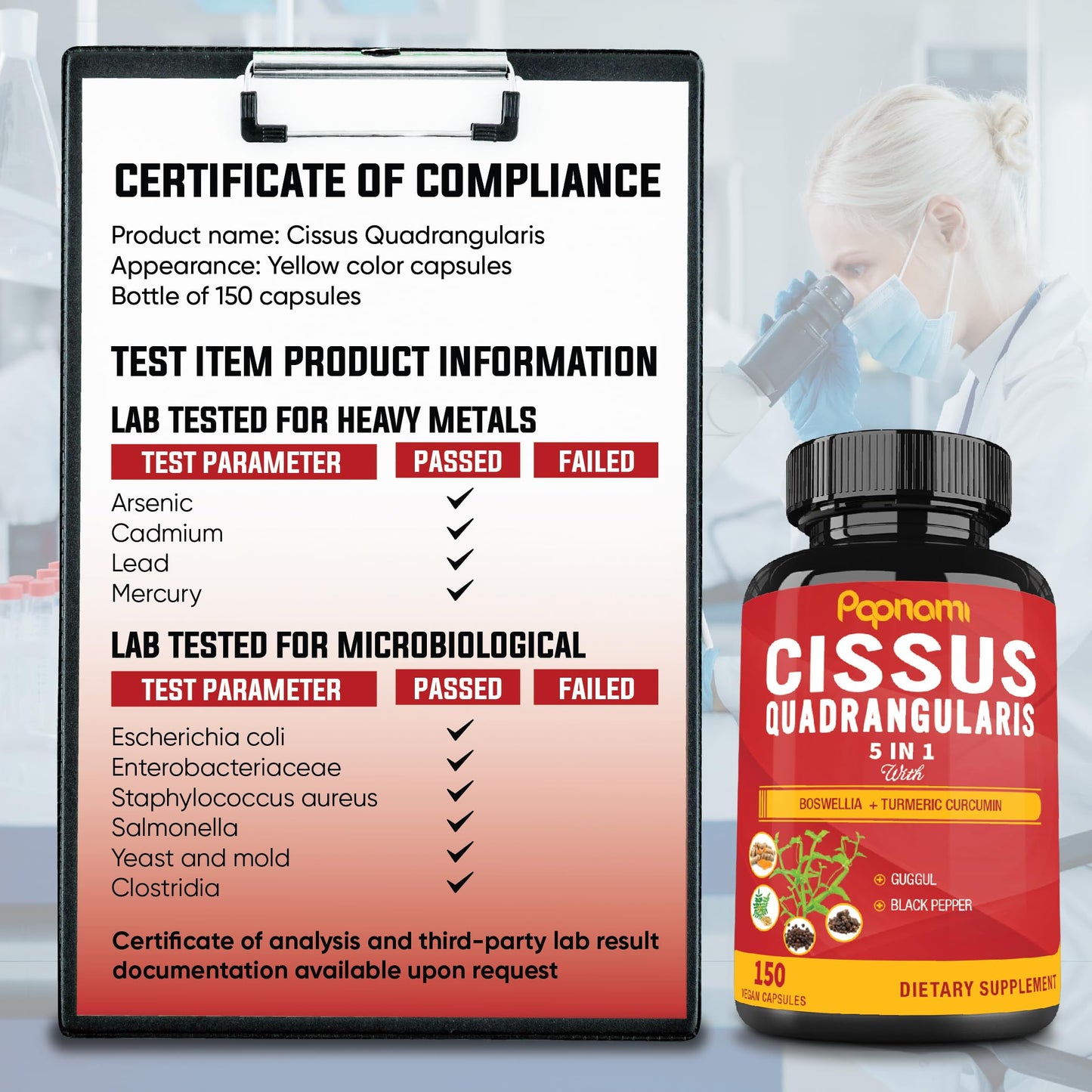 Papnami Cissus Quadrangularis Capsules with Boswellia, Guggul, Turmeric, Black Pepper Extract, 150 Capsules