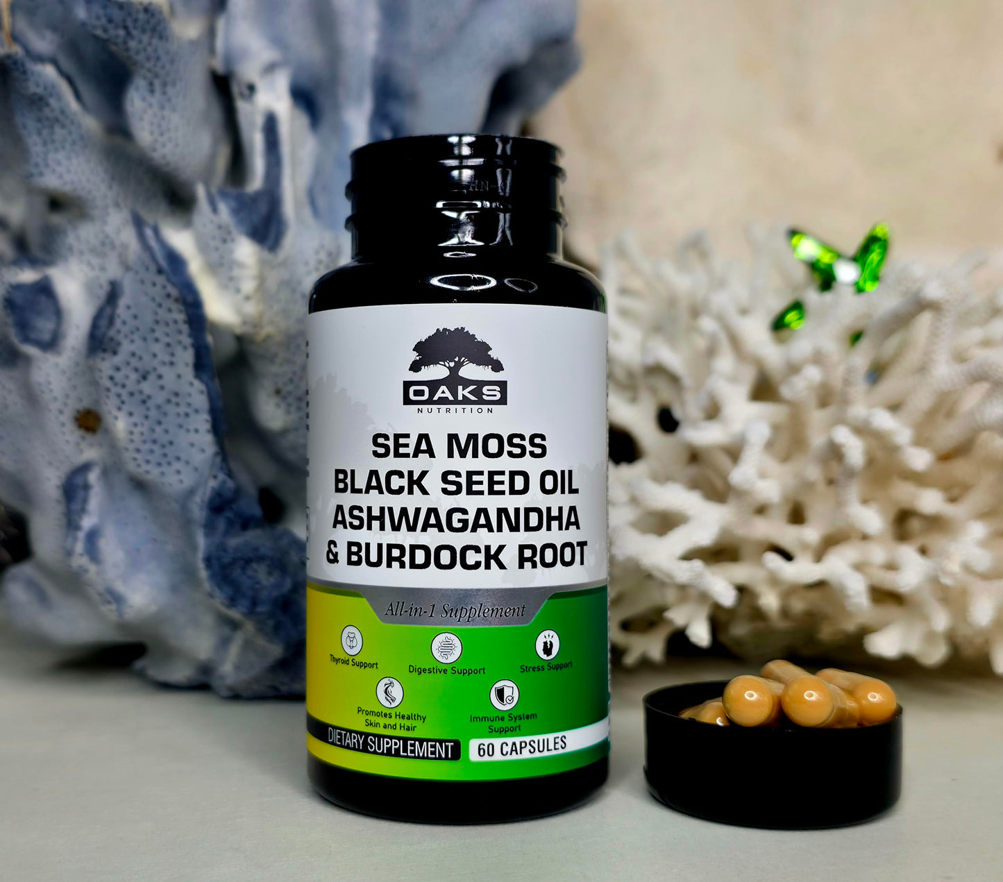 Oaks Nutrition Premium 15-in-1 Sea Moss Multivitamin Capsules, 60 Count