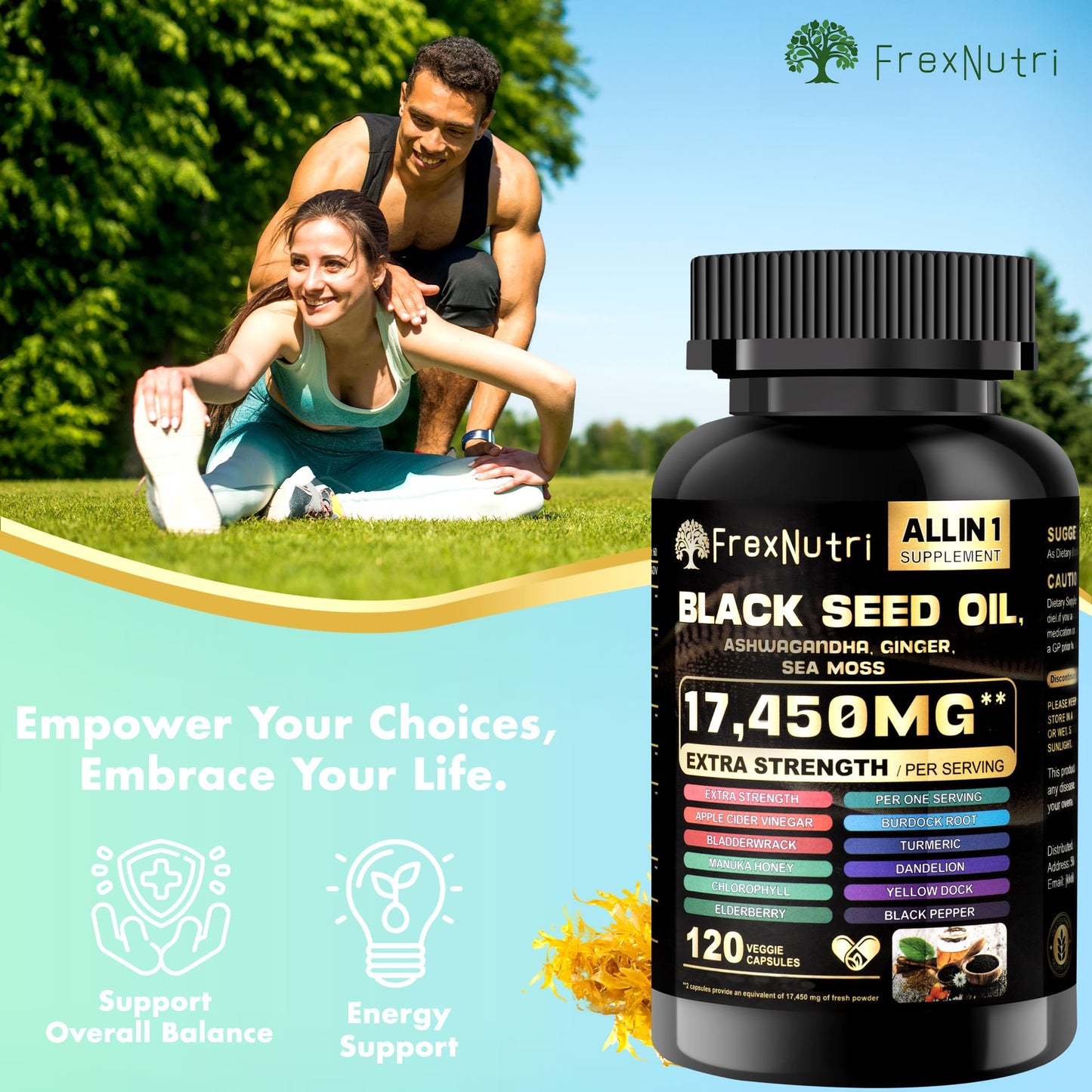 FrexNutri Sea Moss & Black Seed Oil 120 Capsules