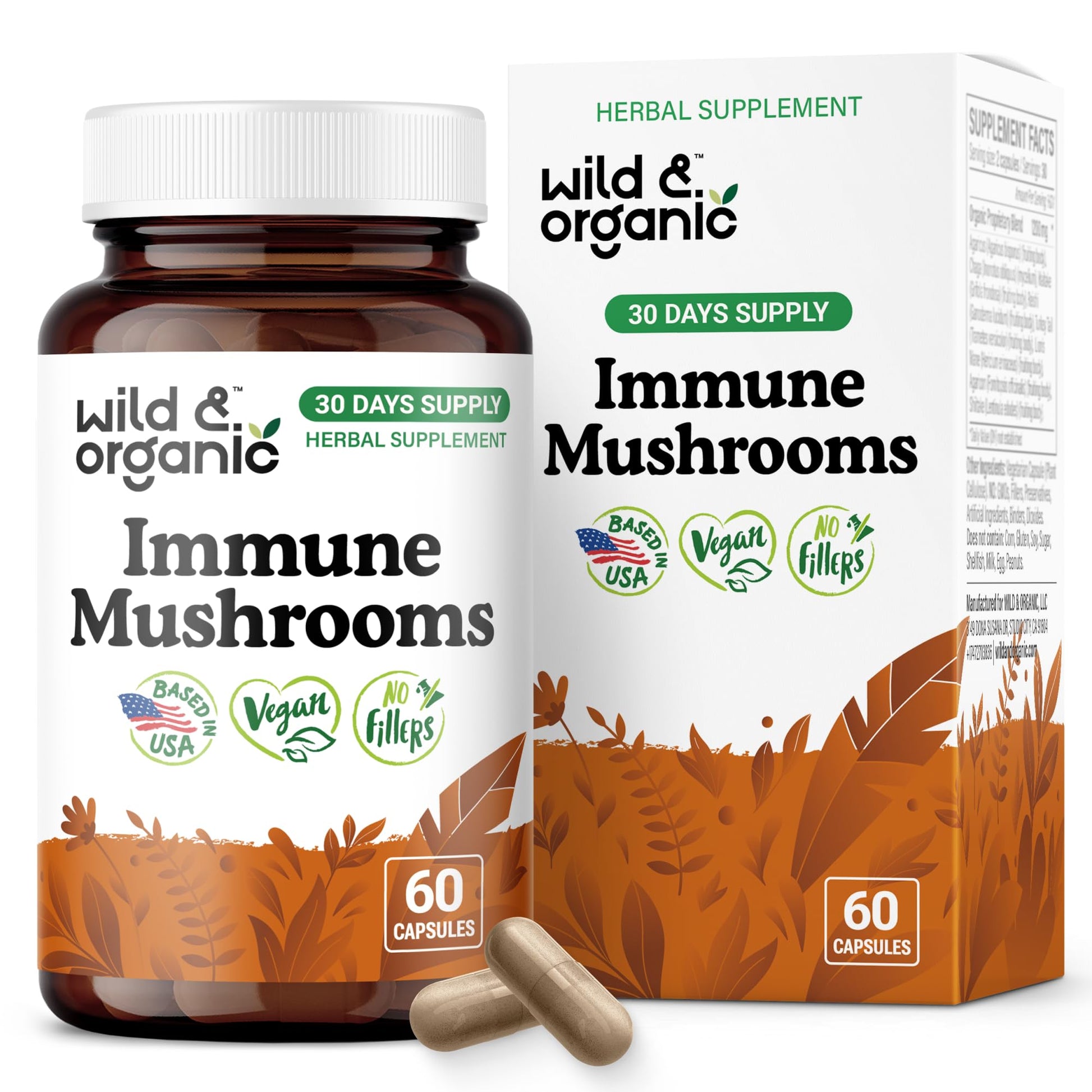 Wild & Organic Immune Mushroom Complex Capsules - 60 Count