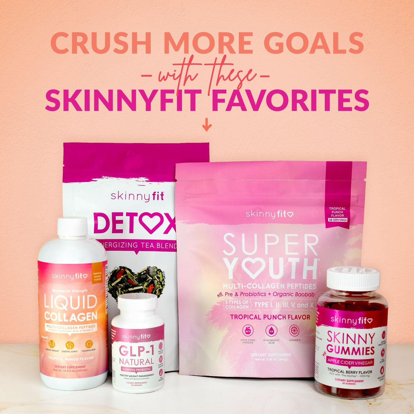 SkinnyFit Super Youth Collagen for Women - Multi Collagen Peptides Powder with Probiotics, Fiber, Hyaluronic Acid, 11 oz