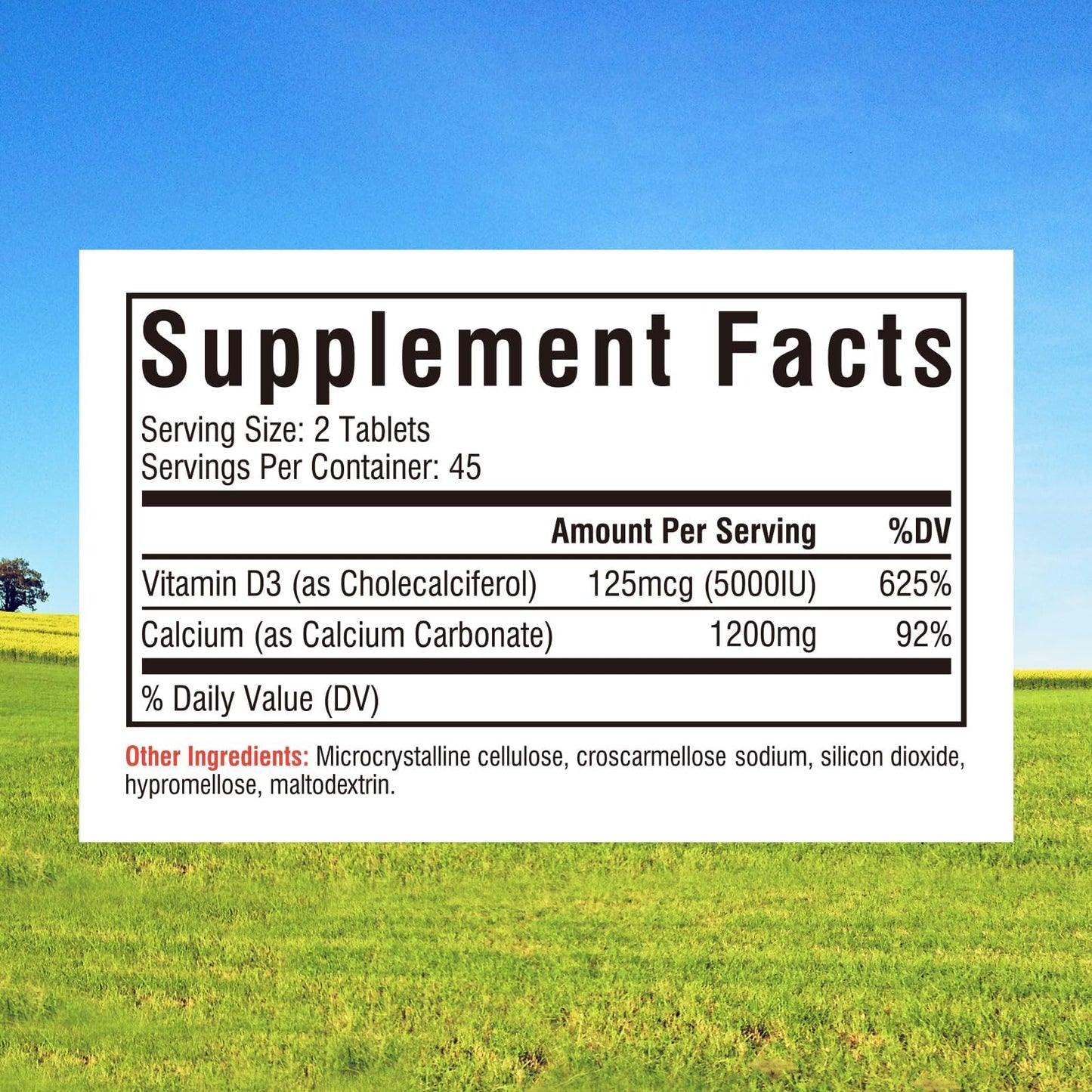 Innate Vitality Calcium 1200 mg with Vitamin D3 (5000 IU), Absorbable Calcium Supplement, 90 Tablets