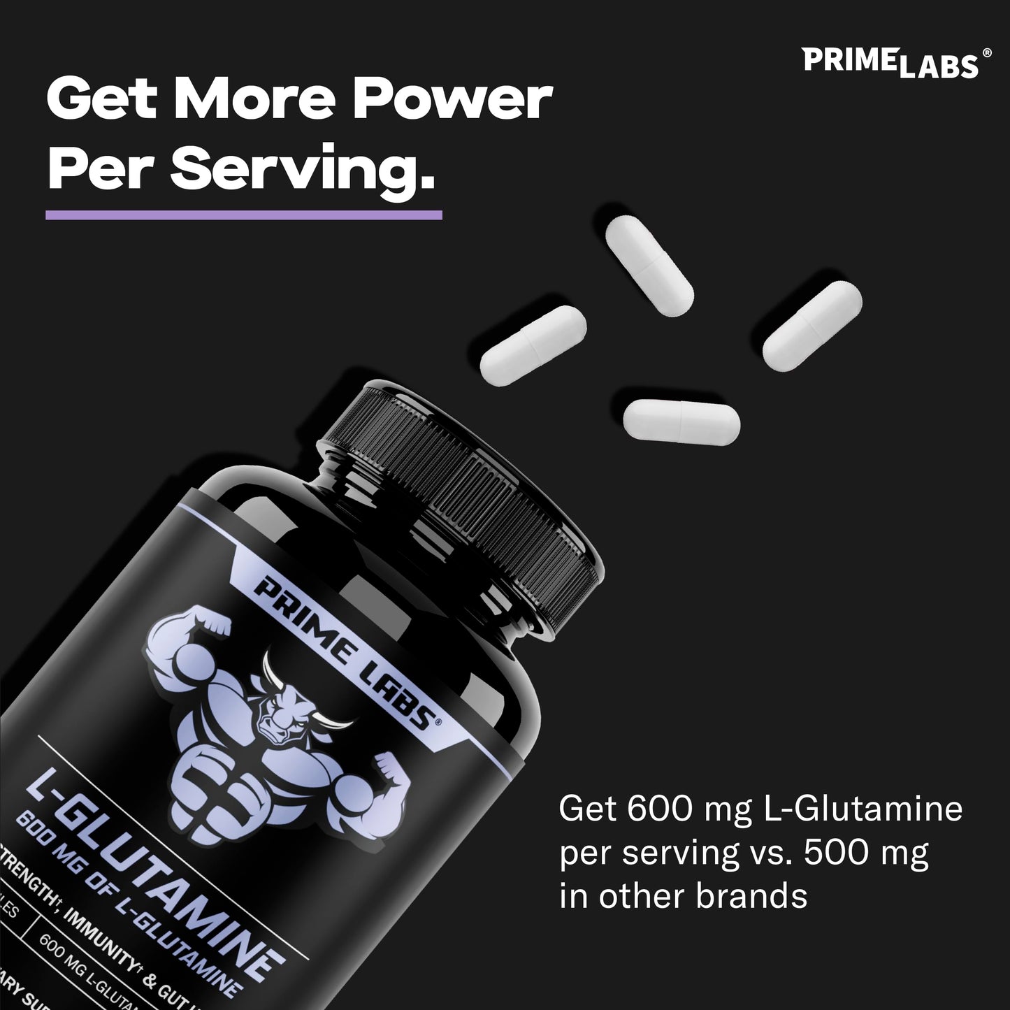 Prime Labs L-Glutamine Capsules 600 Mg, 180 Count