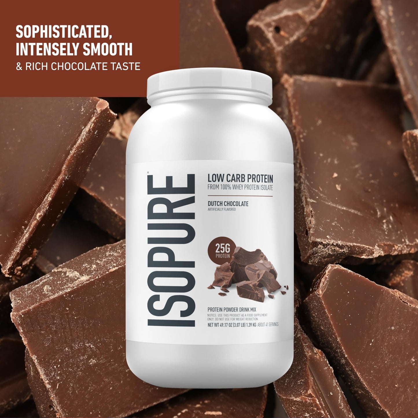 Isopure Low Carb 100% Pure Whey Isolate Protein Powder, Dutch Chocolate, 48 Servings
