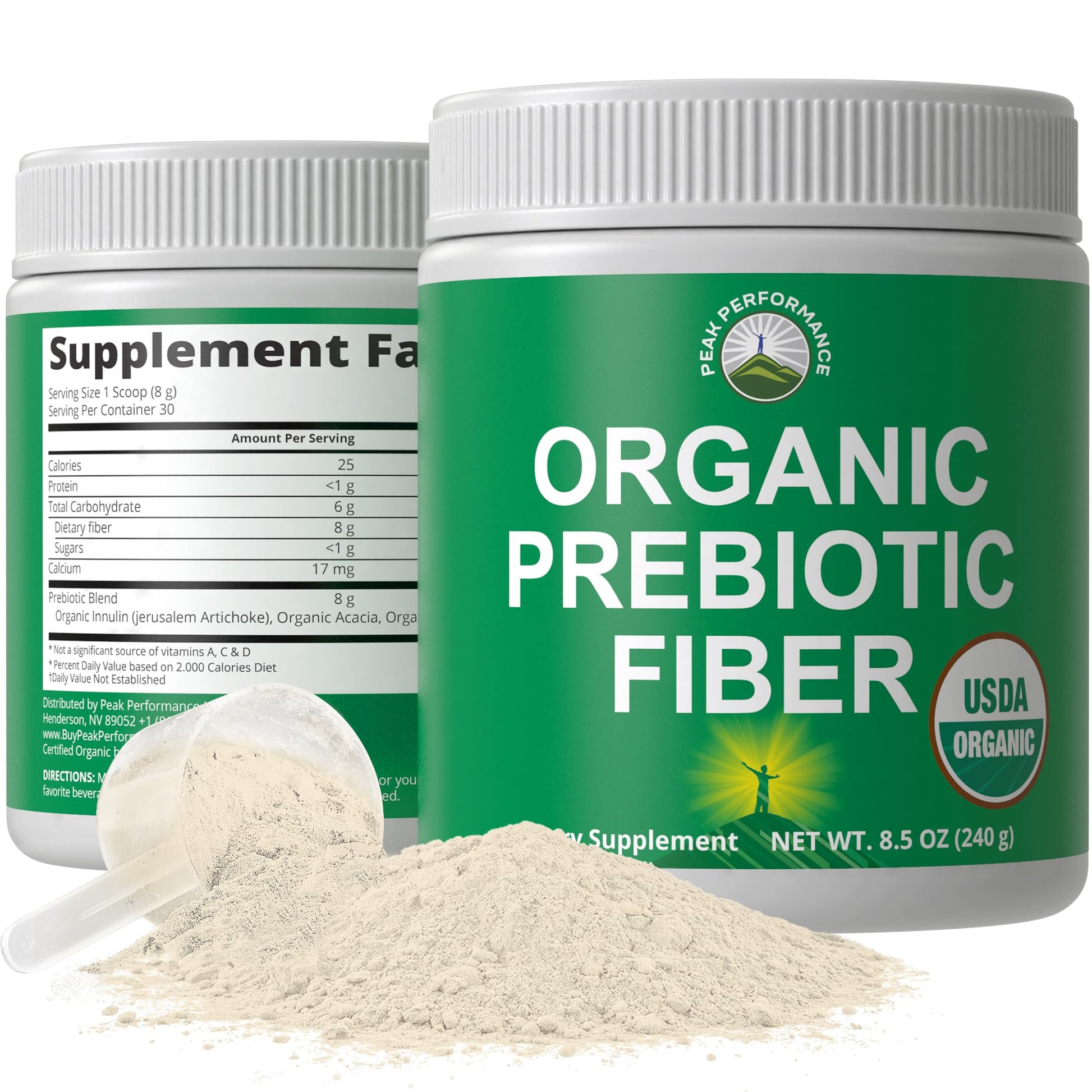 Peak Performance USDA Organic Prebiotic Fiber 3-in-1 Vegan Powder 8.5