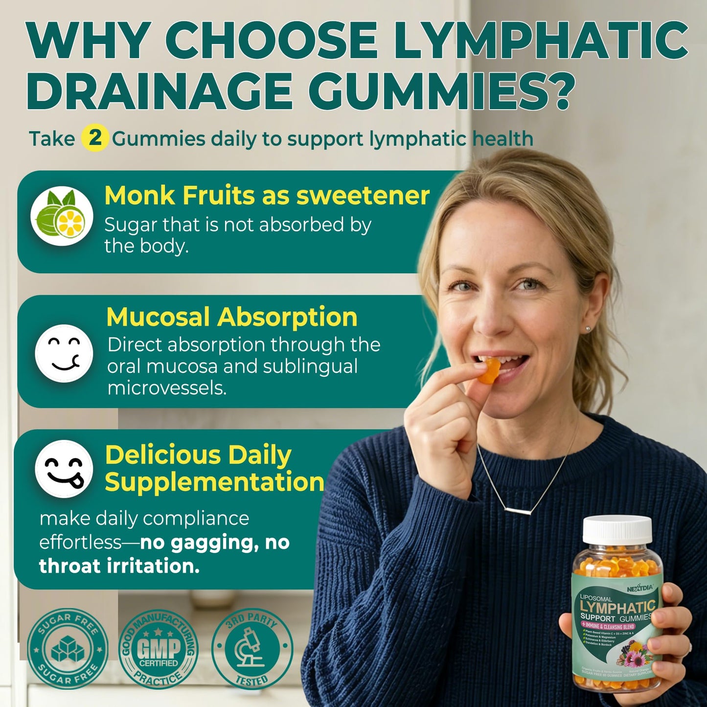 Nextdia Liposomal Lymphatic Drainage Supplements Gummies, 120 Count