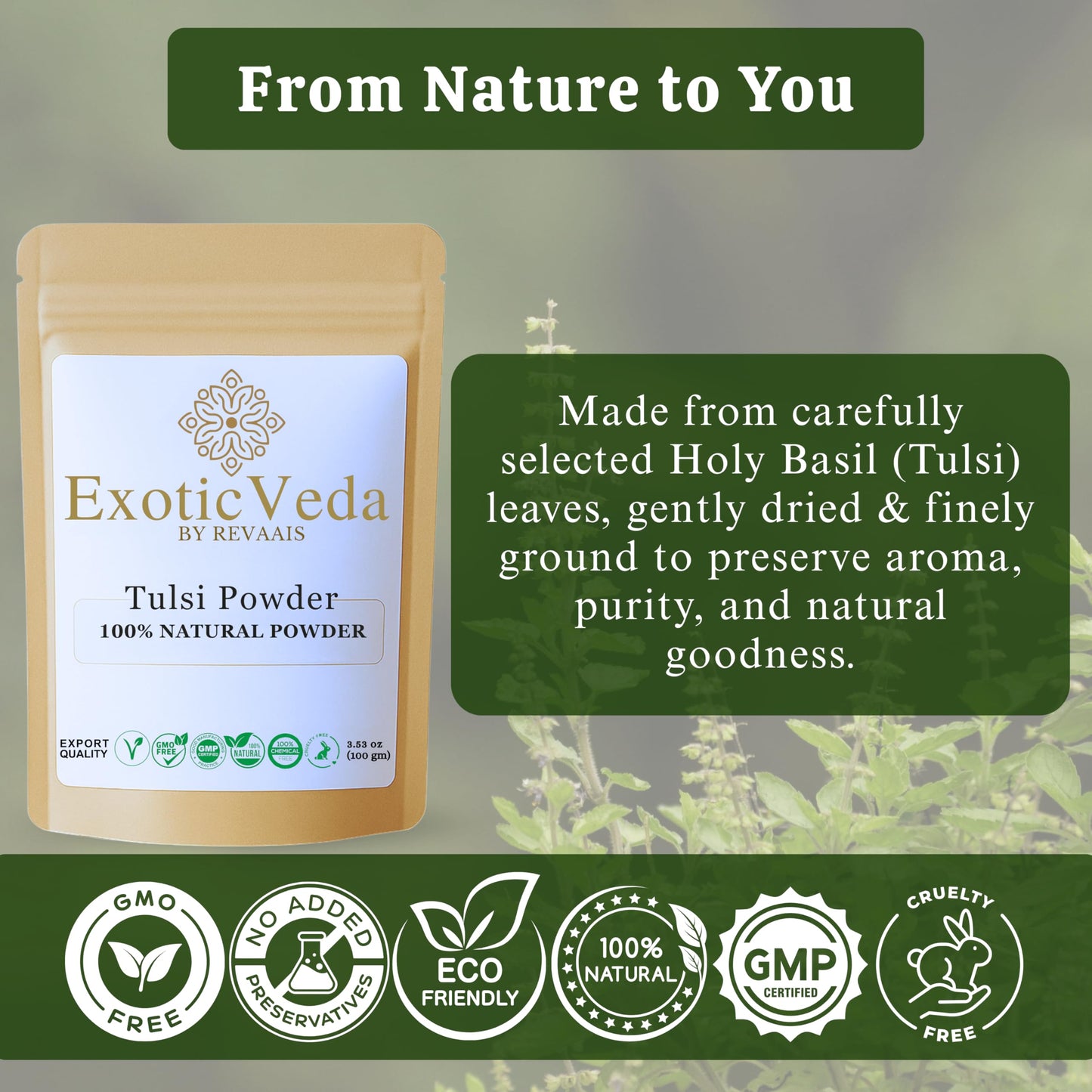 Exotic Veda Tulsi Powder (Holy Basil) Powder 3.53 Ounce