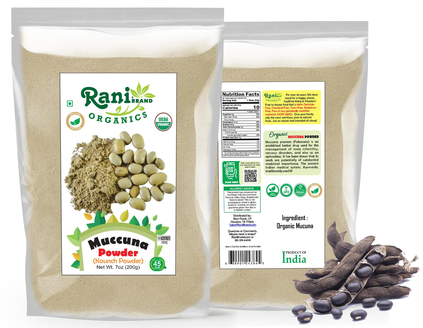 Rani Brand Authentic Indian Products Organic Mucuna Powder (Kaunch Powder) 7 oz