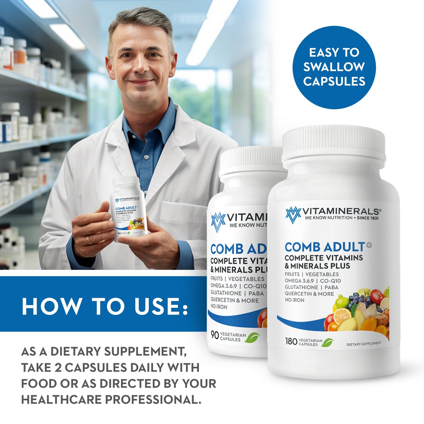 Vitaminerals CombAdult Comprehensive Vitamin & Mineral Formula Capsules 90 Count