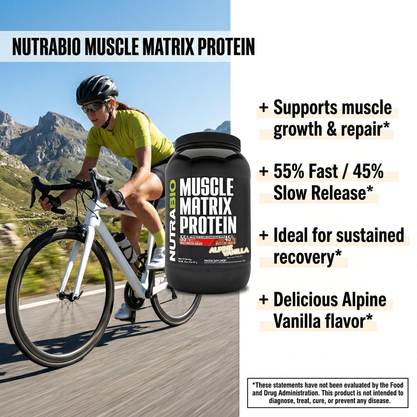 NutraBio Muscle Matrix Protein Powder Vanilla, 2 lb