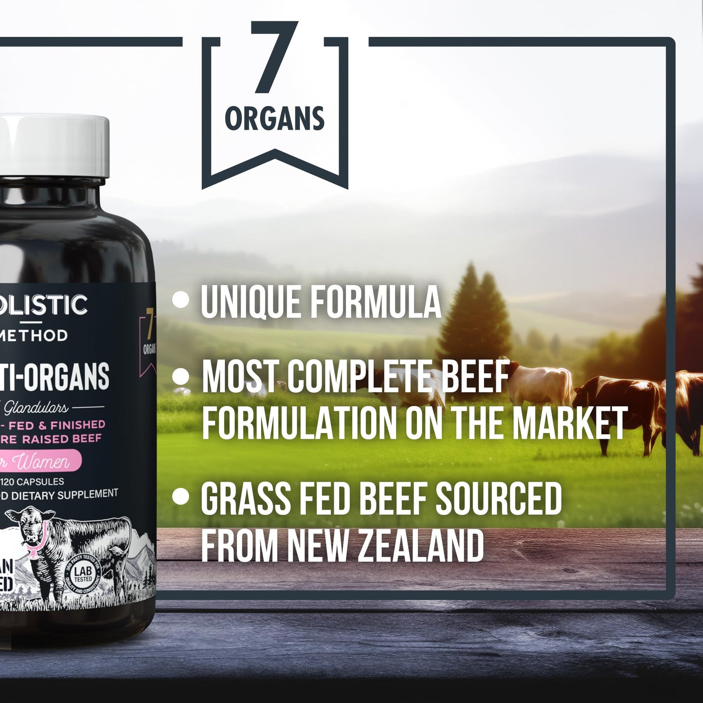 Holistic Method Beef Organ Complex Capsules - Grass-Fed 7-Carnivore Meat Blend for Women, 120 Capsules