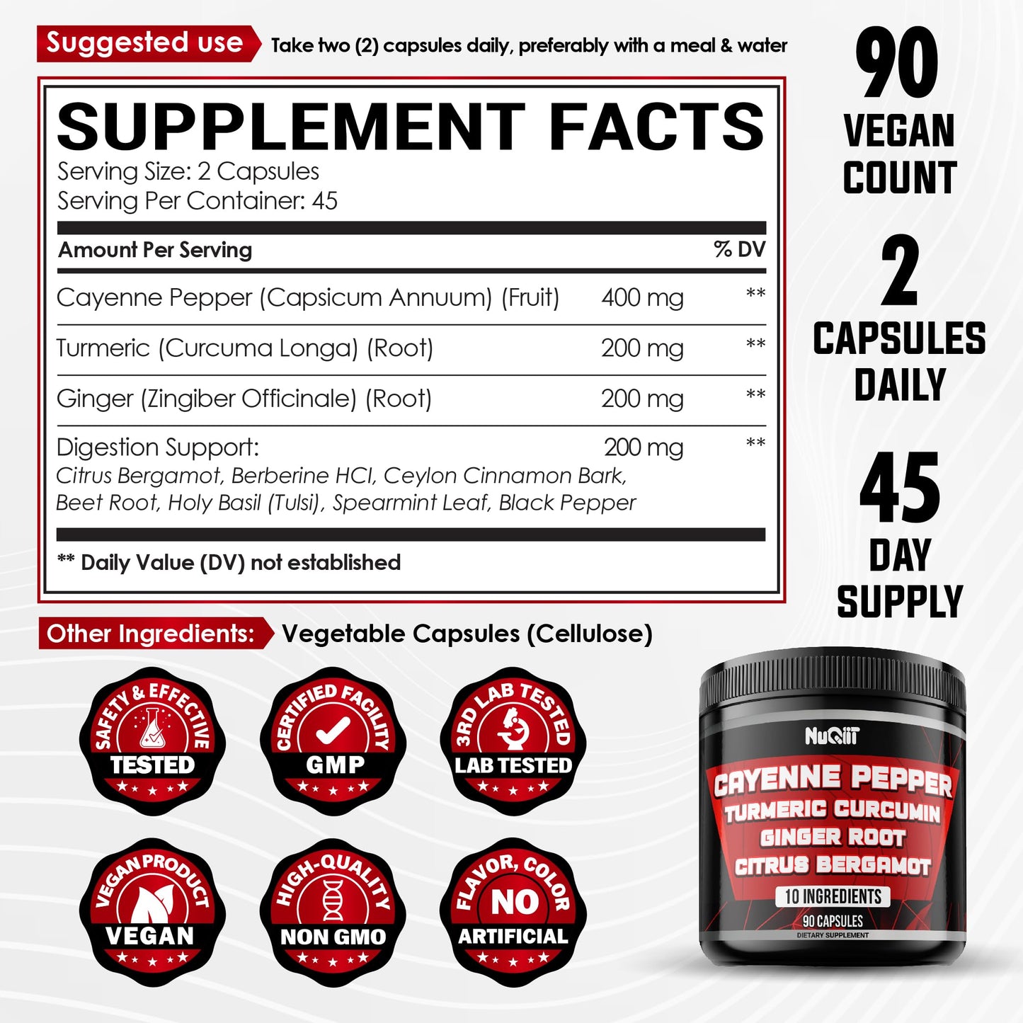 NUQIIT Cayenne Pepper Supplement Capsule, 90 Count