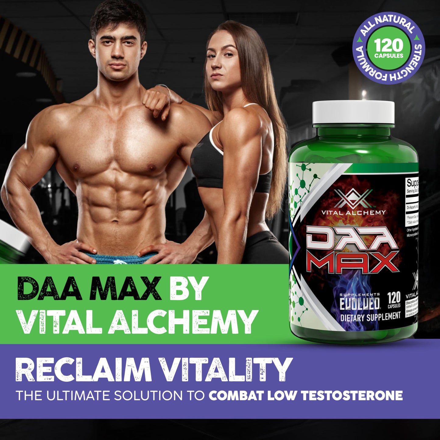 Vital Alchemy Supplements DAA MAX Testosterone Booster with D-Aspartic Acid 1500mg Capsules 120 Count