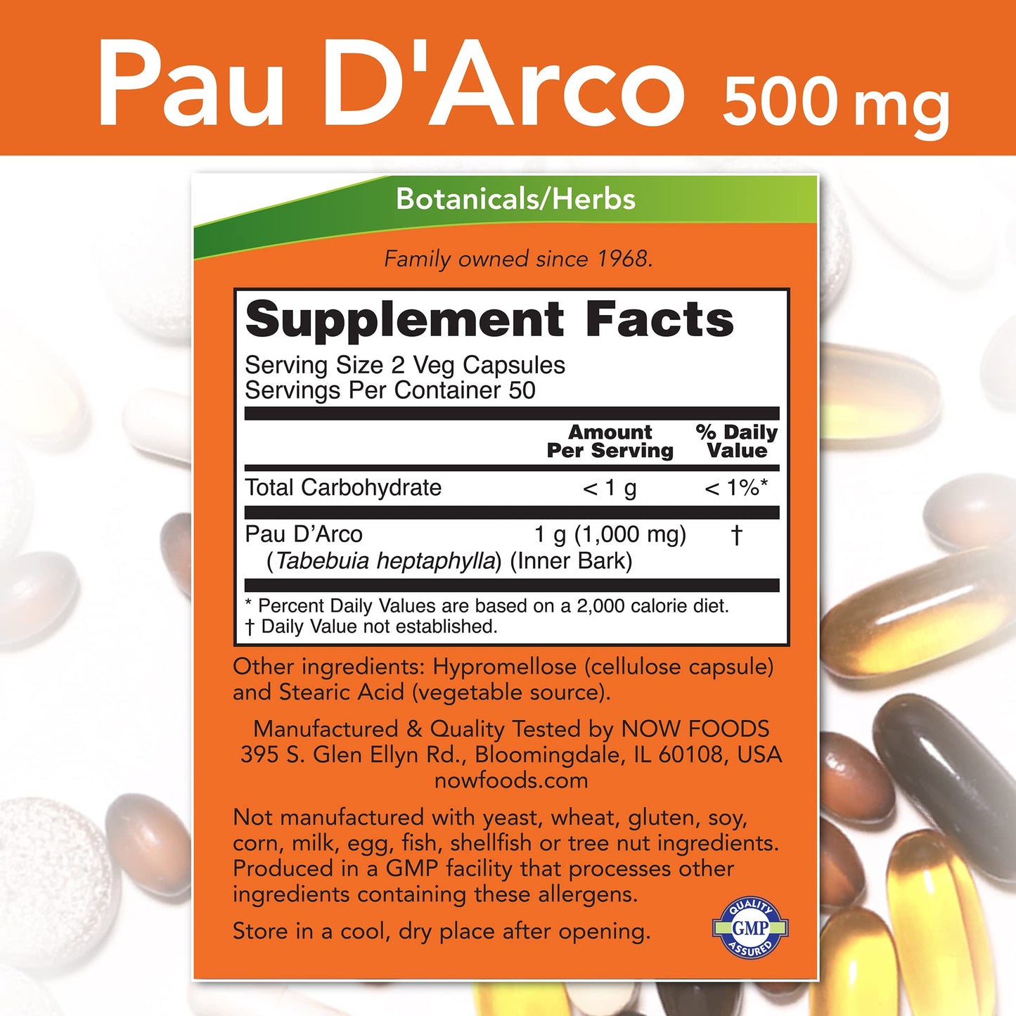 NOW Foods PAU D' Arco 500 mg Capsules Pack of 2