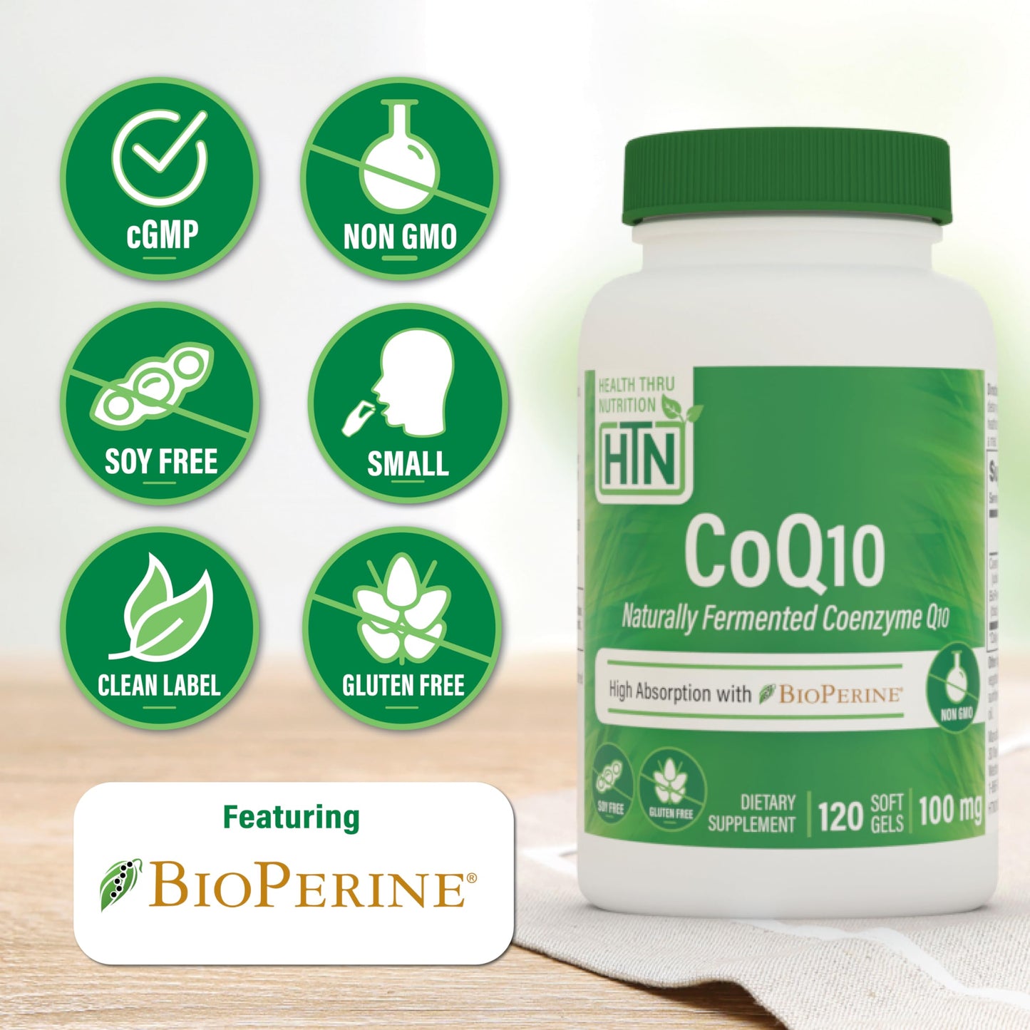 Health Thru Nutrition CoQ-10 100mg with BioPerine Softgels 120 Count
