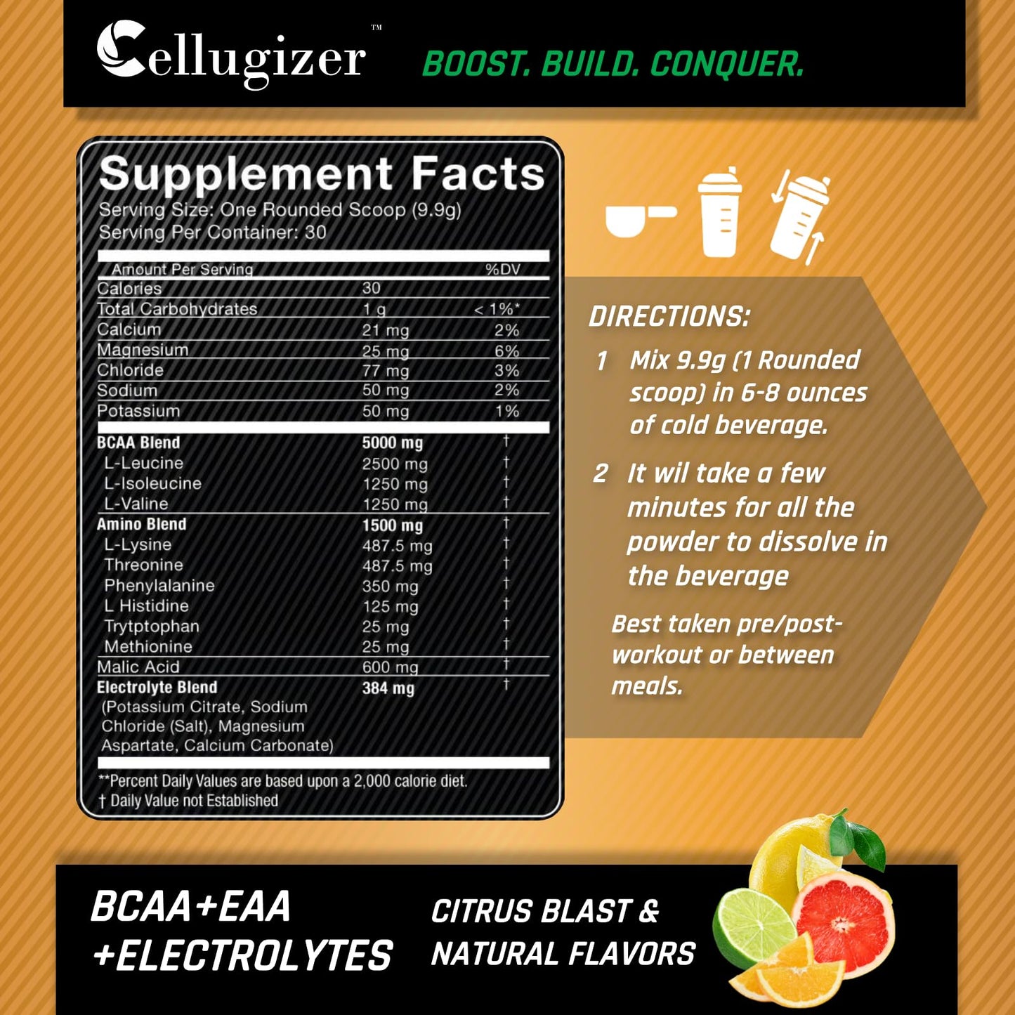 Cellugizer BCAA + EAA + Electrolytes Powder, 10.47 oz, 30 Servings