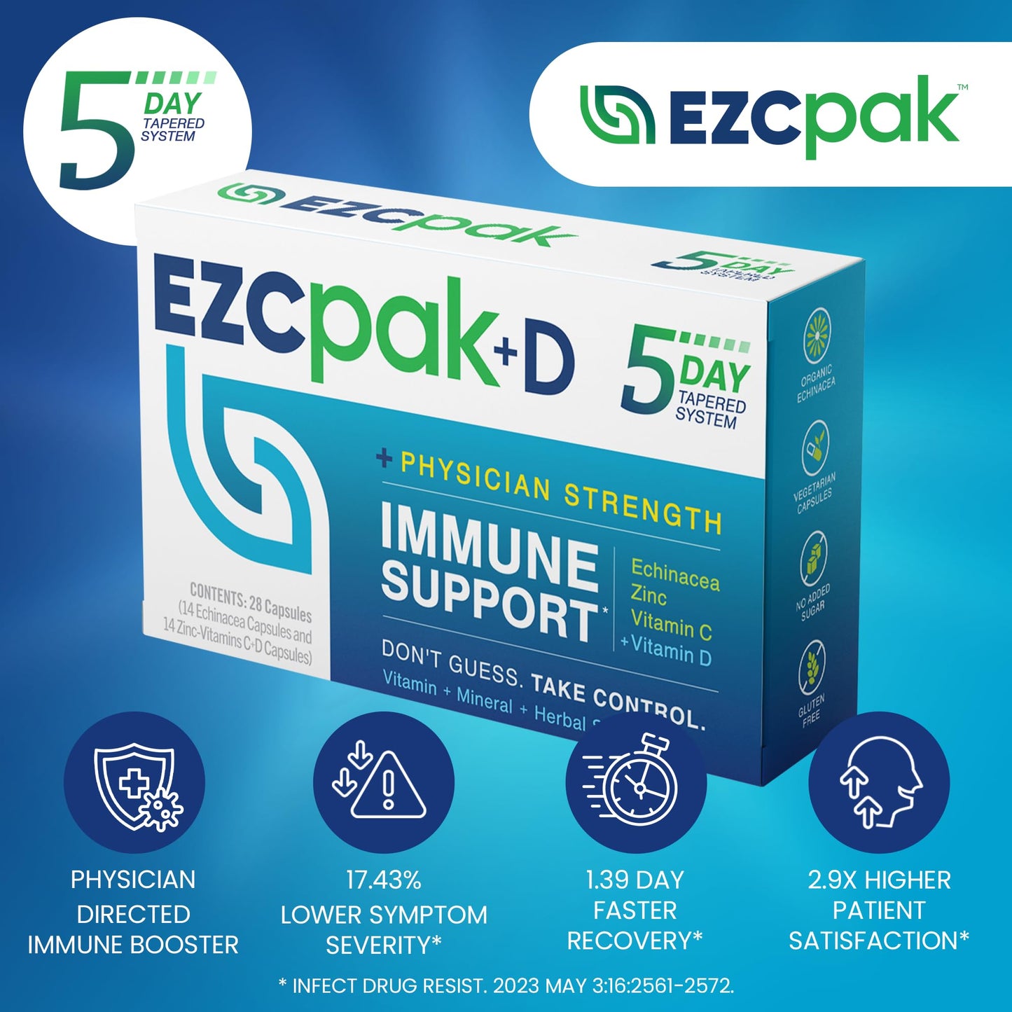 EZC Pak 5-Day Immune System Booster Echinacea Vitamin C & D Zinc, 6 Capsules