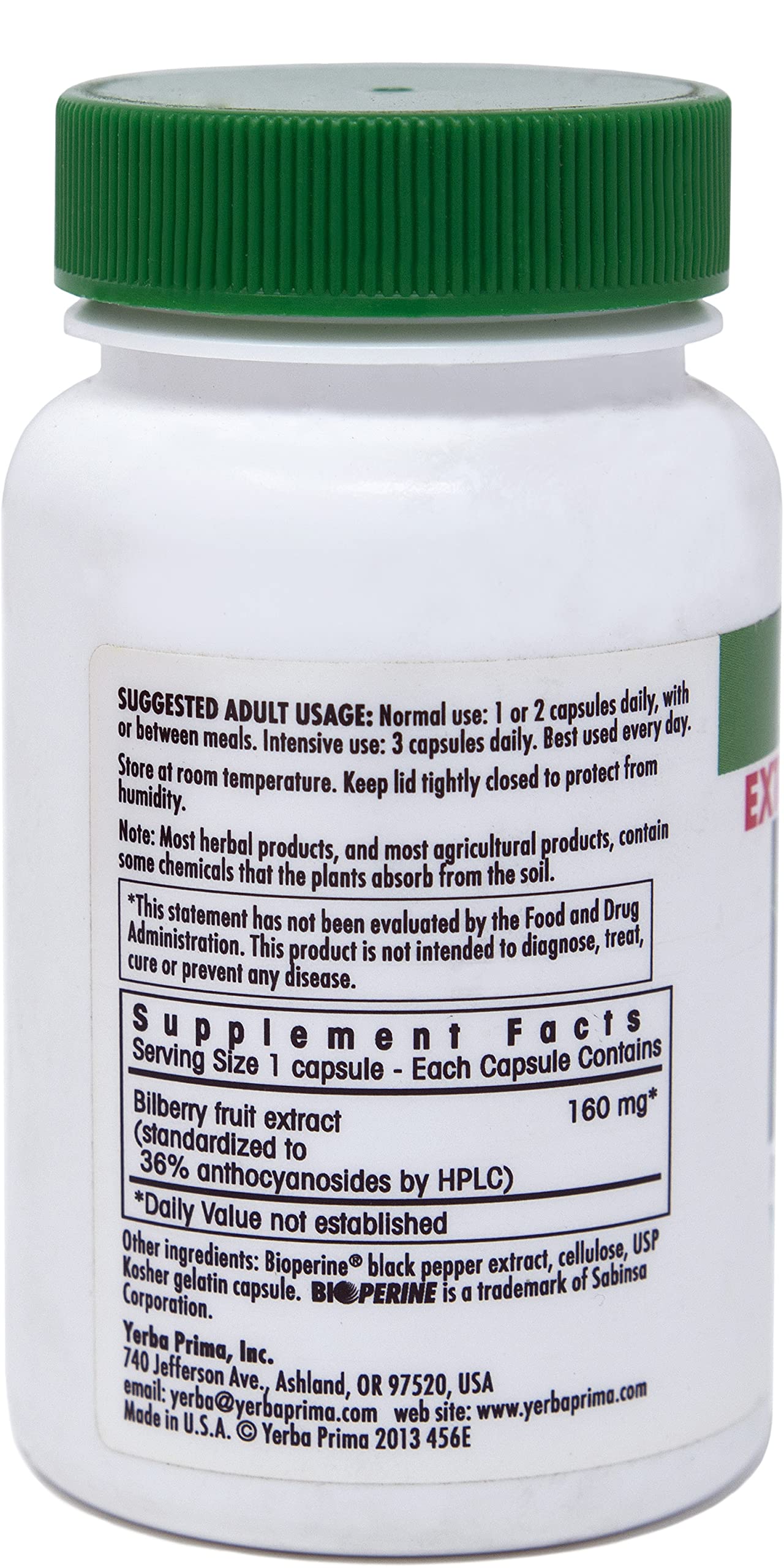 Yerba Prima Bilberry Extra Strength Capsules, 50 Count