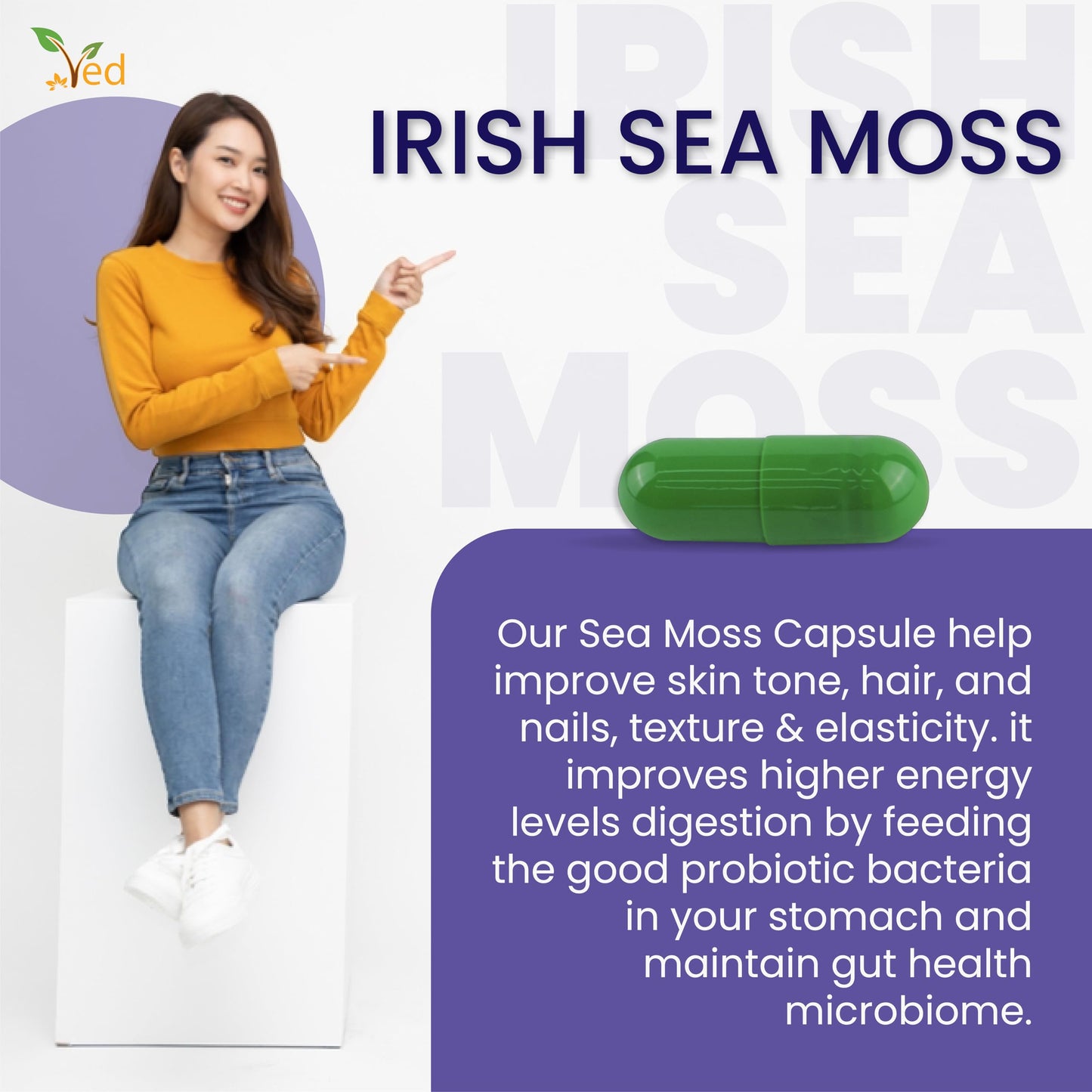 Ved Organic Irish Sea Moss (Chrondrus crispus) 1200 mg Capsules, 90 Count
