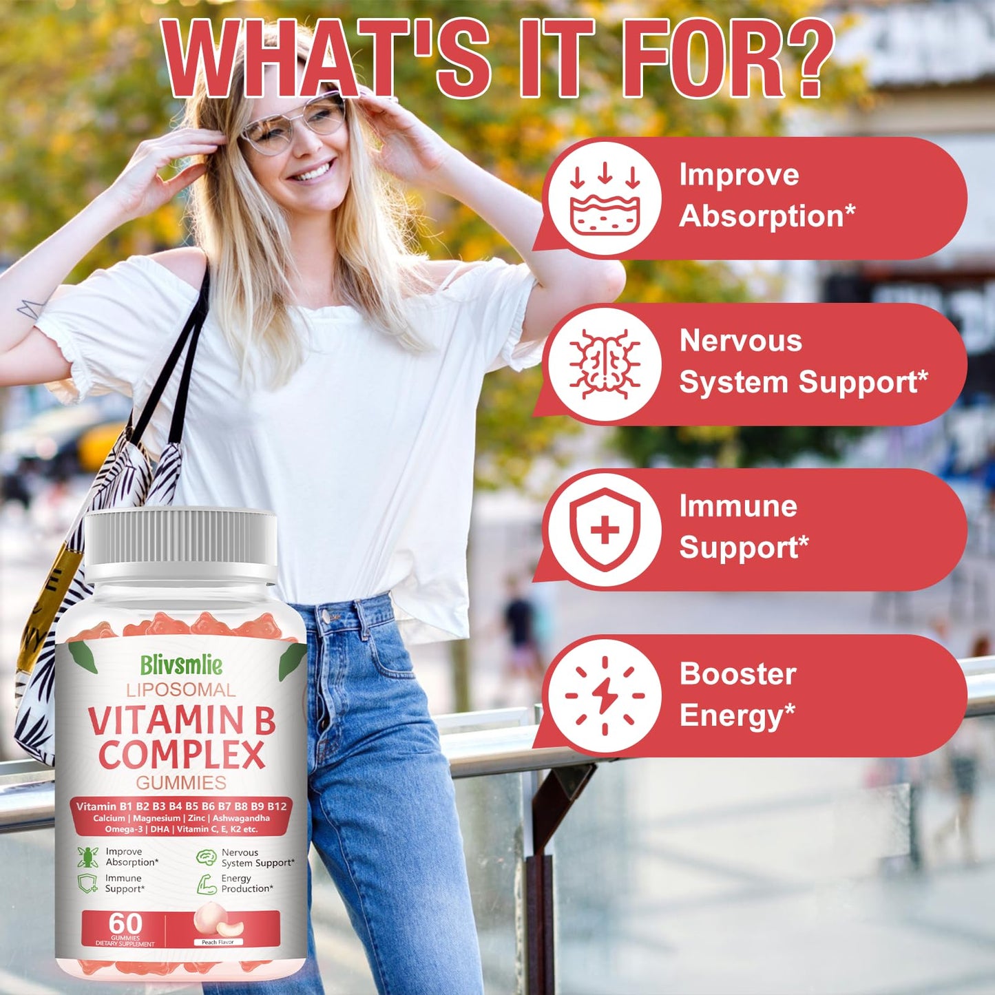 Blivsmlie 33-IN-1 Liposomal Overall 3500mg + Vitamin B Complex Gummies, 60 Count