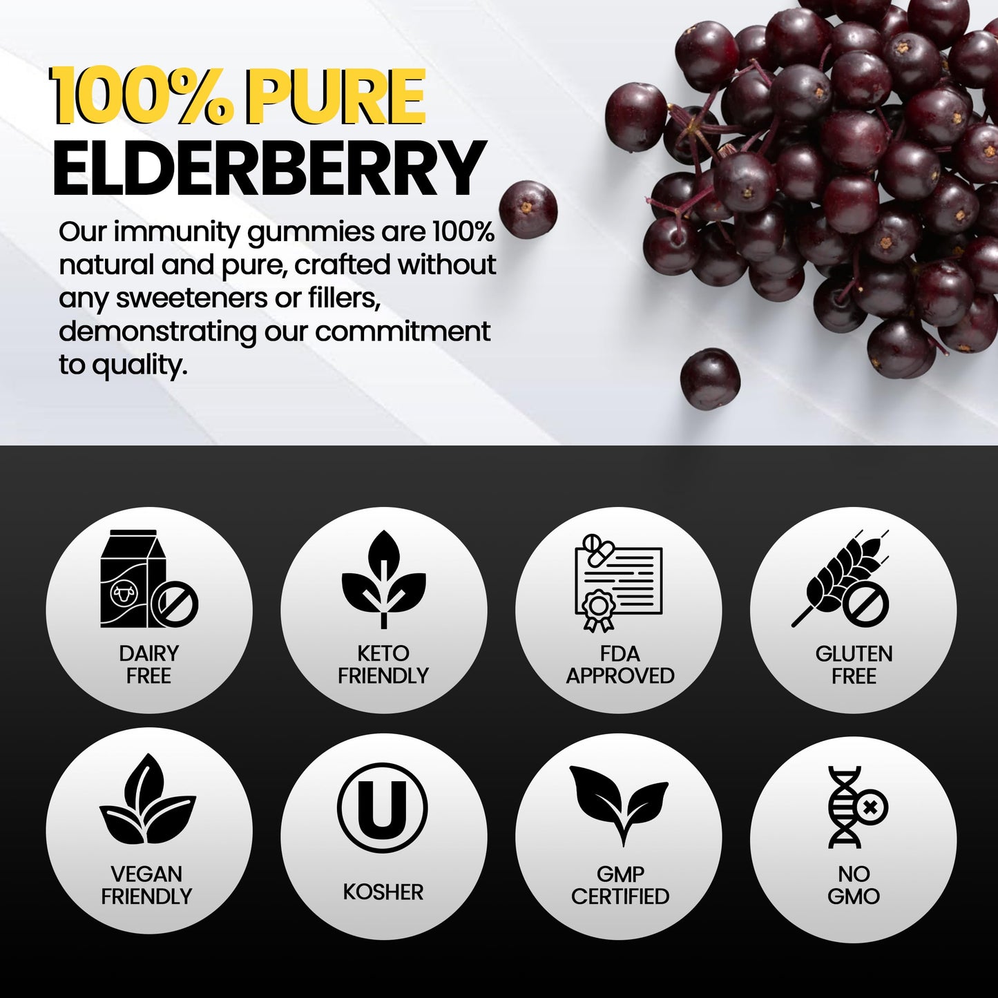 Pure Formulated Sambucus Elderberry Gummies with Vitamin C & Zinc Sugar-Free Immune Gummies for Adults & Kids Organic Elderberry Gummies 60 Count