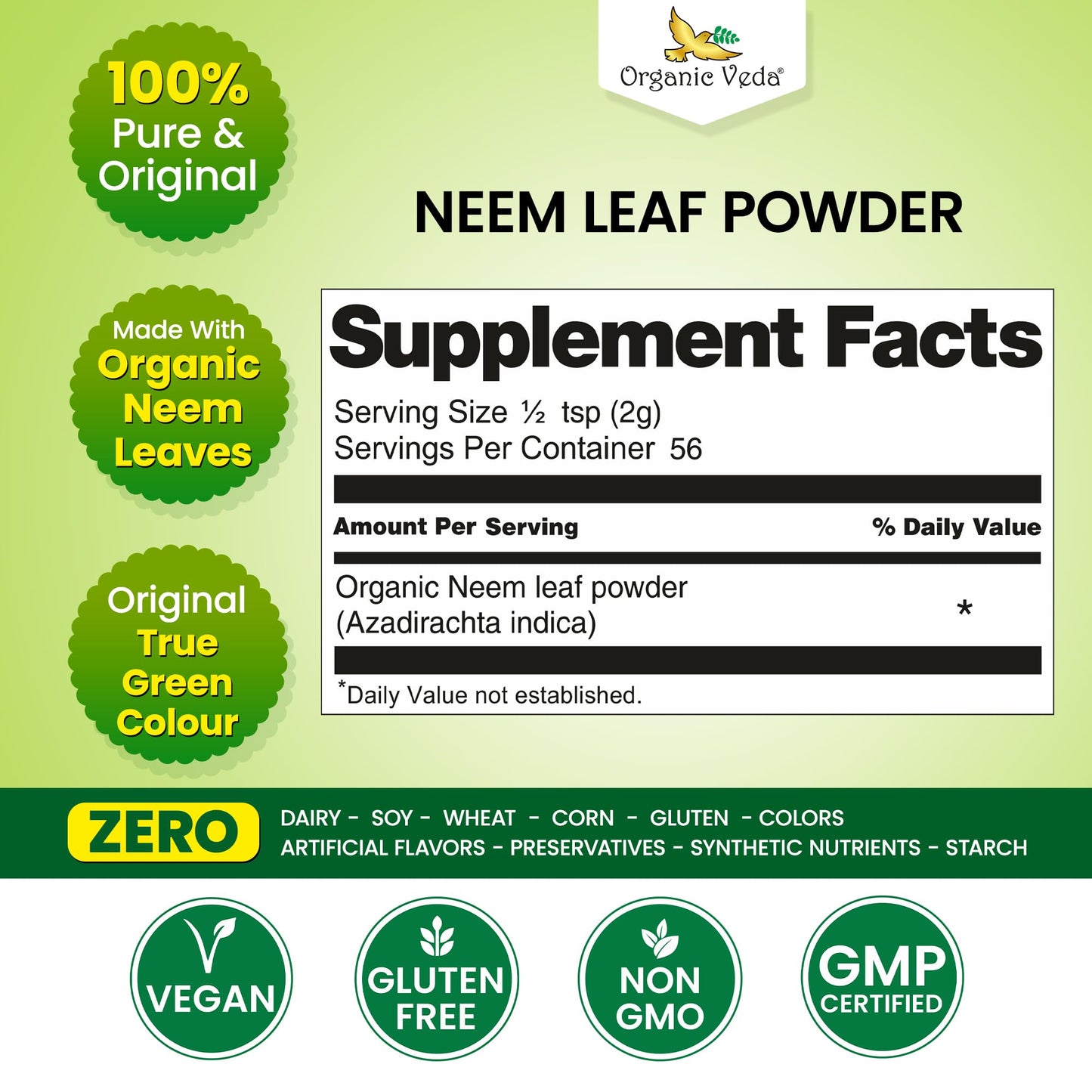 Organic Veda Neem Leaf Powder, 4 oz