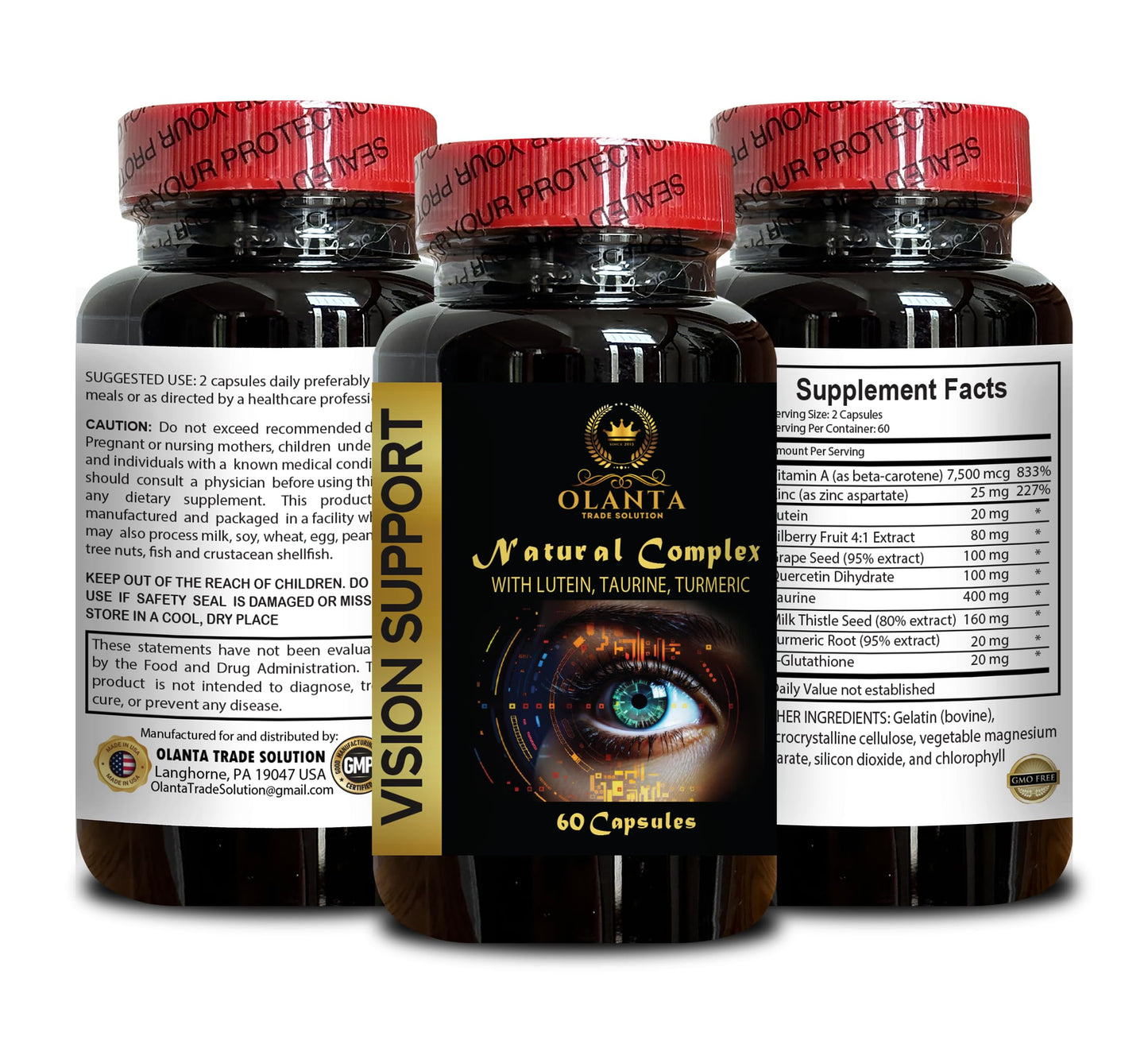 OLANTA TRADE SOLUTION Lutein for Eyes Organic - Vision Support Natural Complex - Vision Support Supplement for Eye Health, Eye Vitamin and Mineral Supplement with Antioxidant 60 Capsules