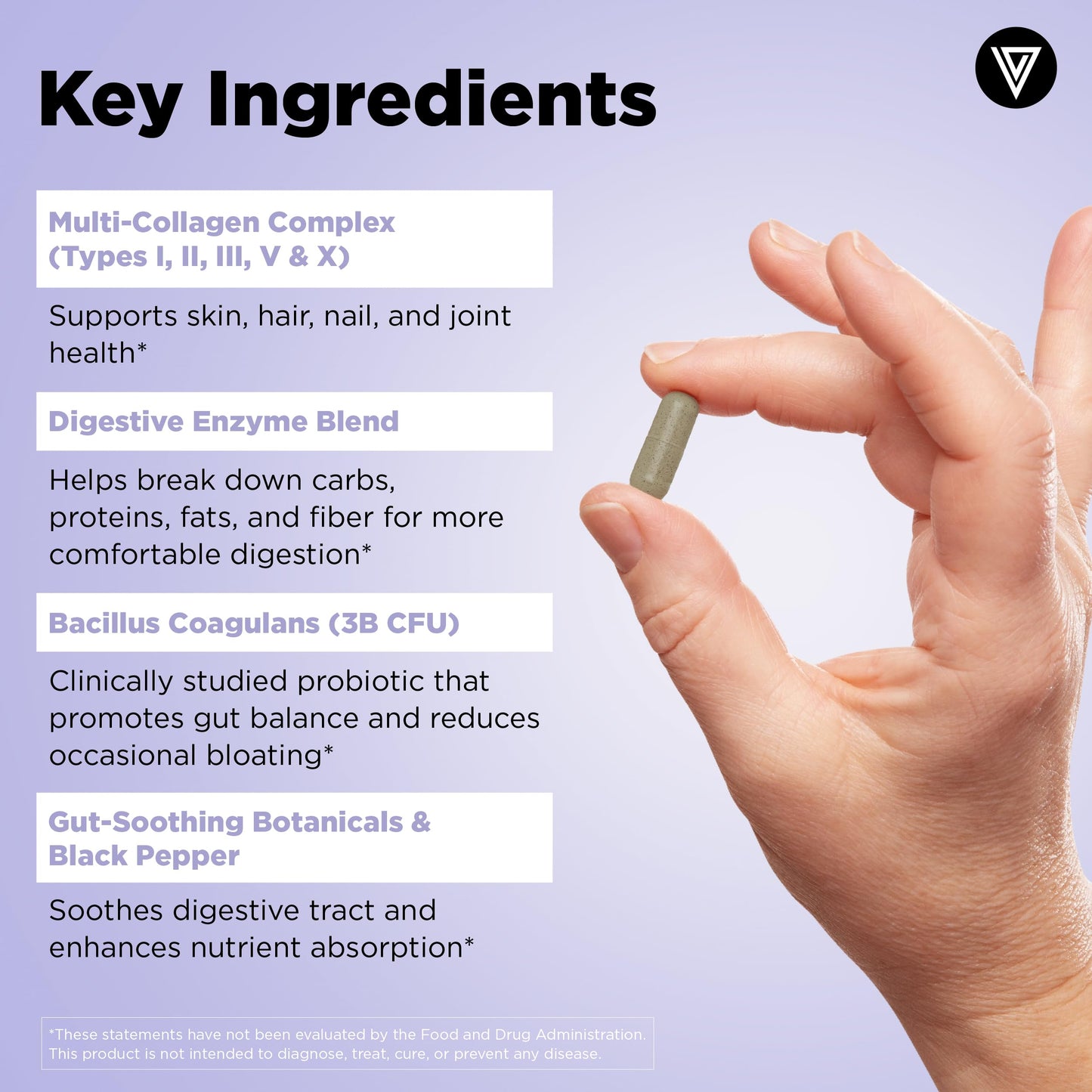 Vital Vitamins Multi Collagen Complex Plus Gut, Probiotics & Enzymes Capsules 90 Count