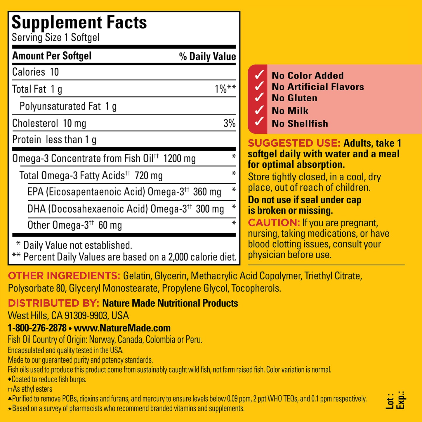 Nature Made Burp Less Omega 3 Fish Oil Supplements, 1200mg, EPA DHA Omega 3 Supplement as Ethyl Esters, Fish Oil Softgels for Healthy Heart, Brain and Eyes Support, One Per Day, 120 Softgels