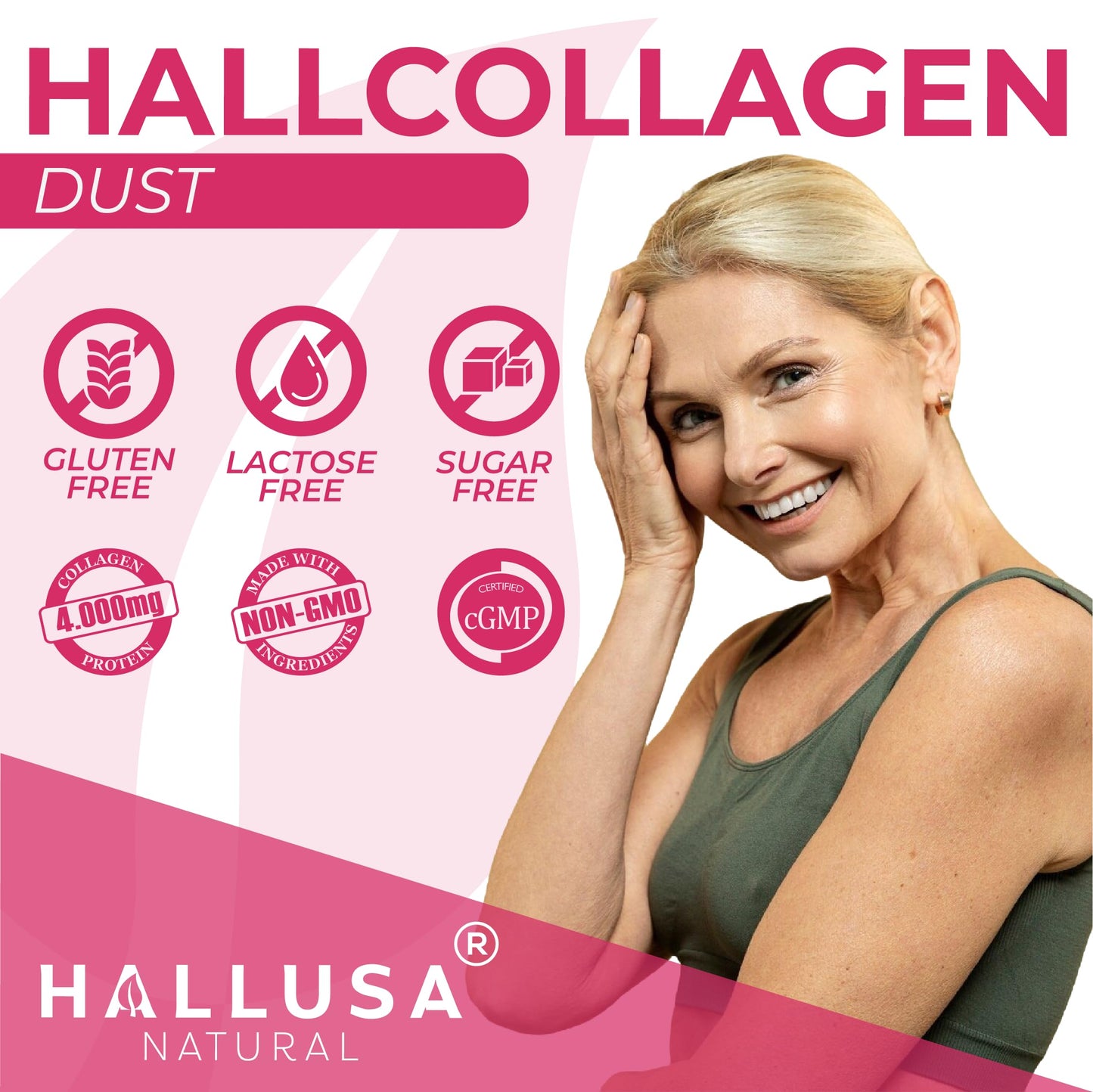 Hallusa Natural HallCollagen Collagen Peptides + Vitamin C Berry Blast Flavor, 5.82 oz Powder