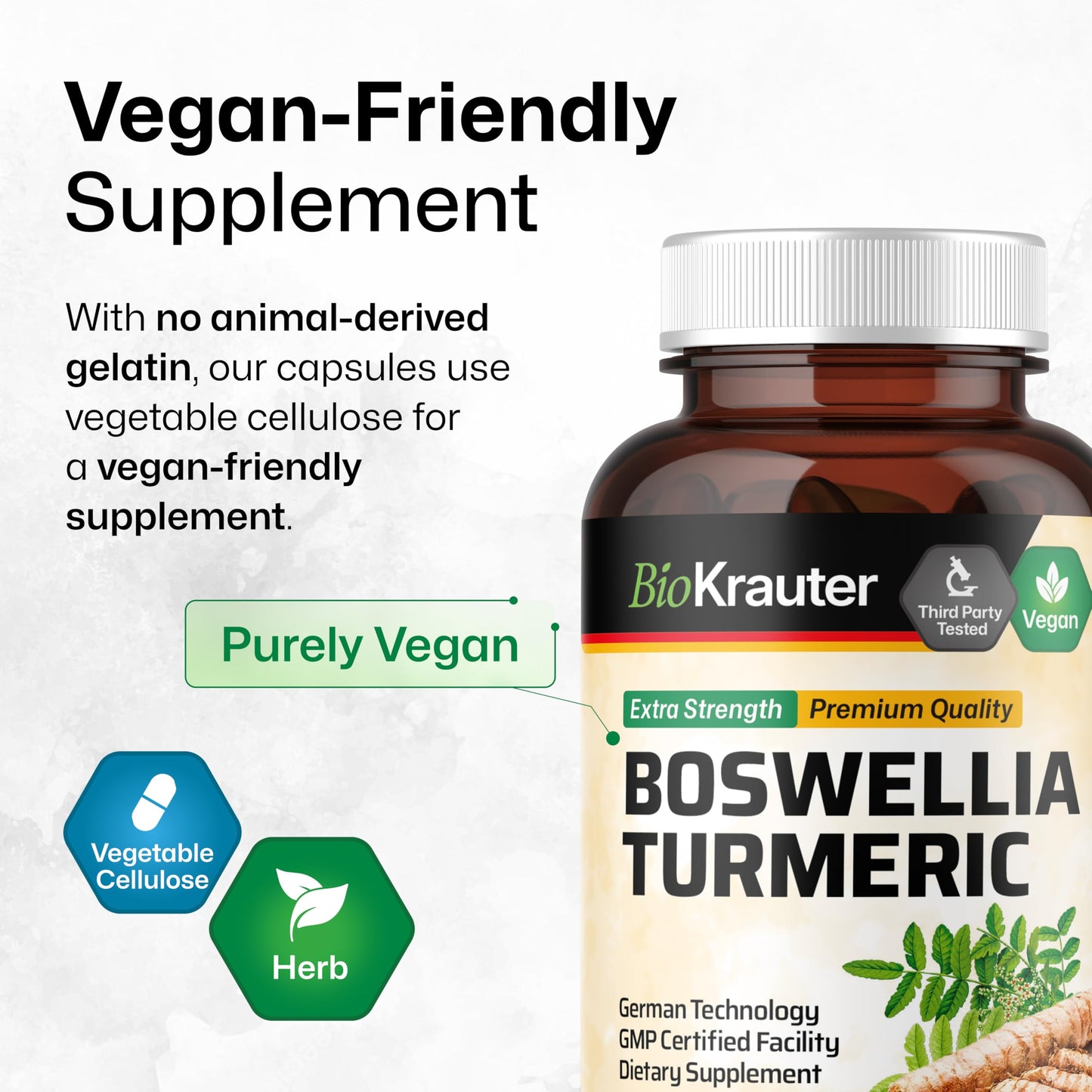 BIO KRAUTER Turmeric Curcumin Supplement with Boswellia for Mobility Support - Vegan Turmeric with Black Pepper & Boswellia Extract 100 Capsules