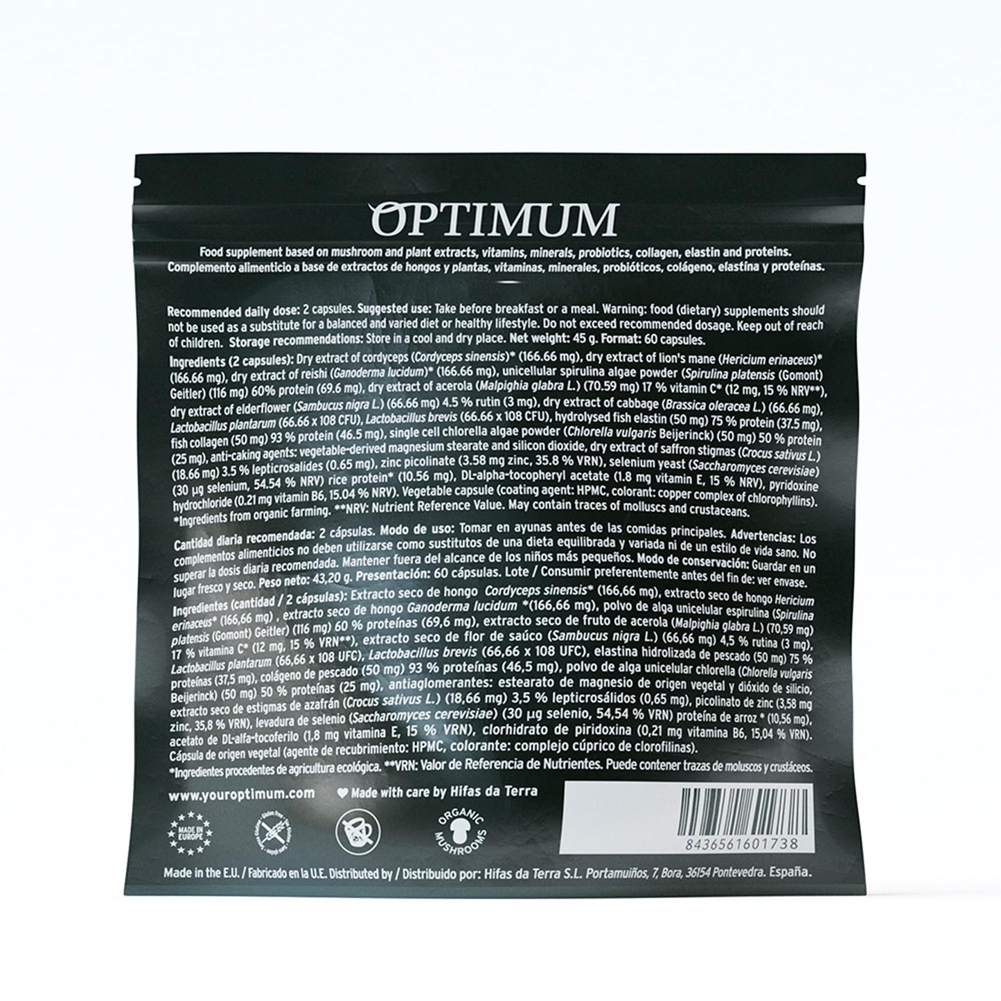 HIFAS DA TERRA Optimum Refill Pack for Women - Mushroom Supplement Complex with Cordyceps & Lions Mane, Adaptogenic Extract Powder, 60 Capsules