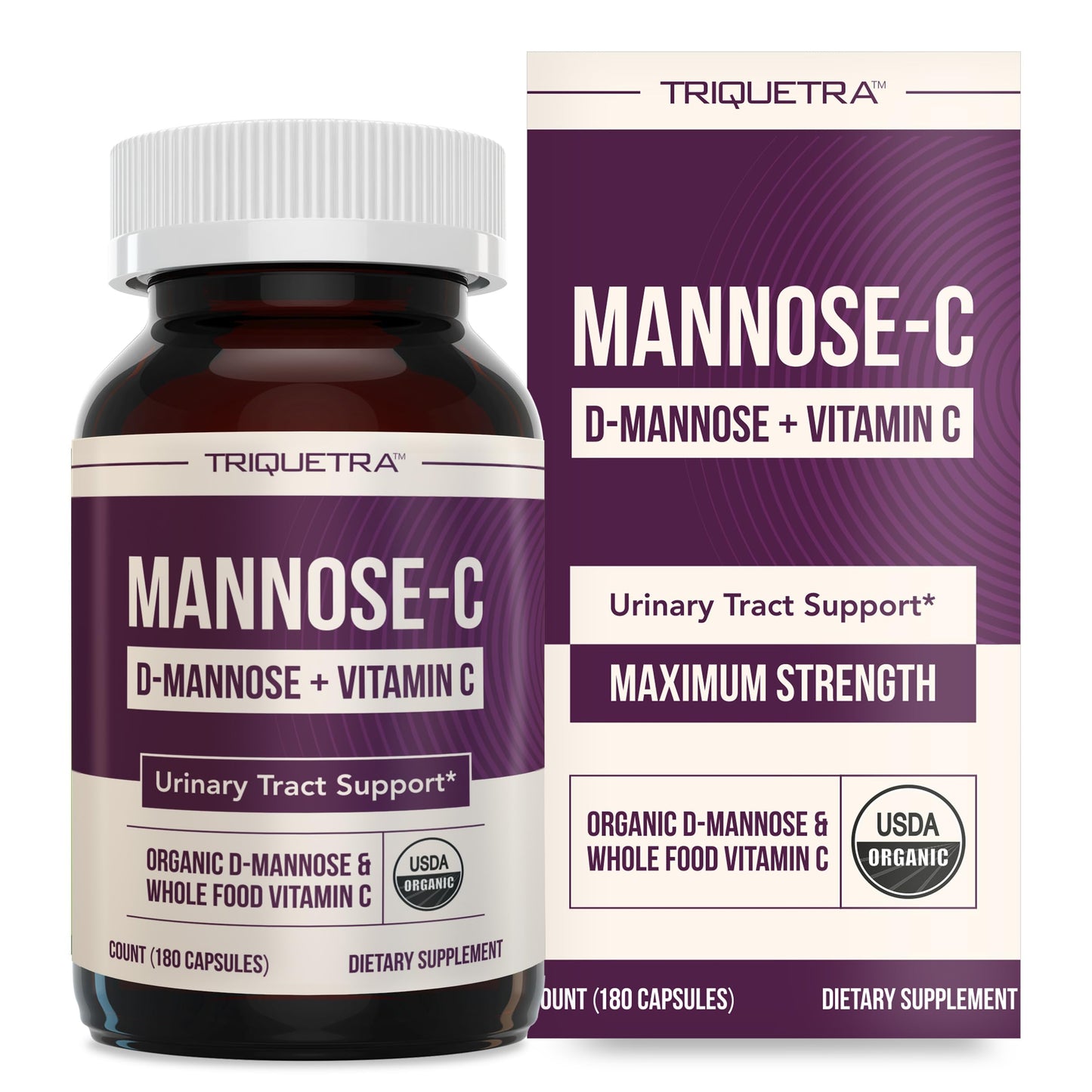 Triquetra Health Mannose-C - Organic D-Mannose + Whole Food Vitamin C Capsule, 180 Count