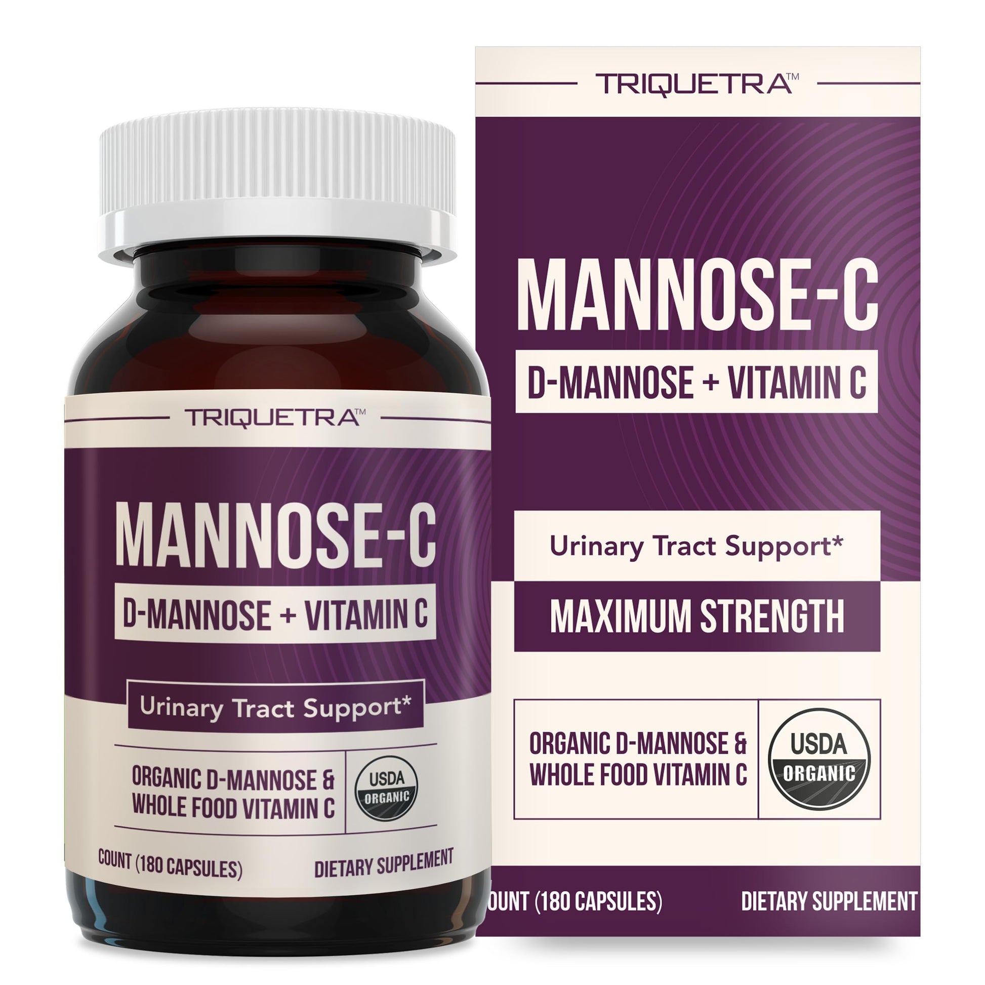 Triquetra Health Mannose-C - Organic D-Mannose + Whole Food Vitamin C Capsule, 180 Count