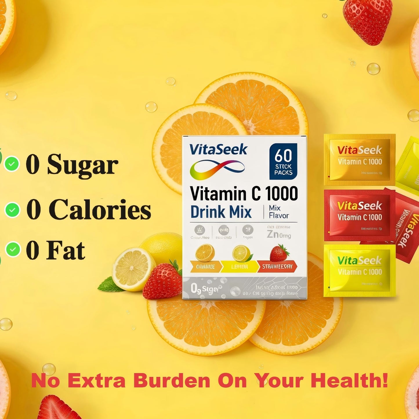 VitaSeek 1000mg Vitamin C Powder, 60 Packets
