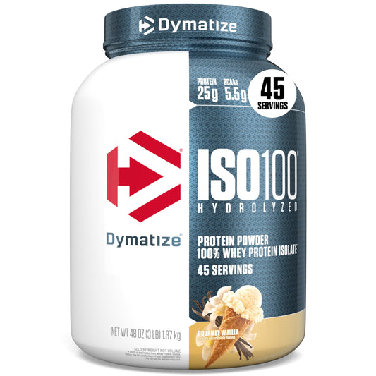 Dymatize ISO100 Whey Protein Isolate Powder Gourmet Vanilla, 3 lb, 48 Count
