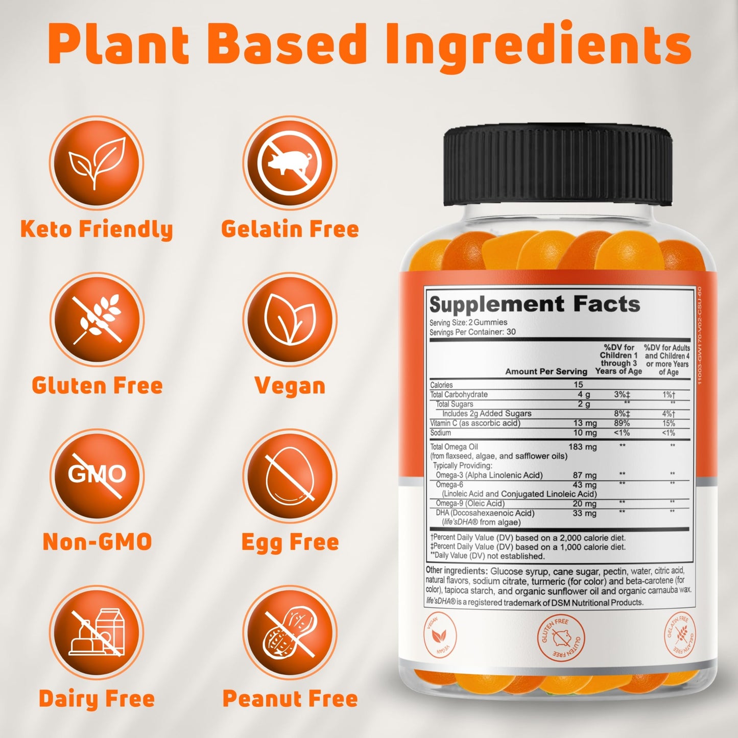 NUELATION Vegan Omega 3 Gummies for Kids with DHA - Plant Based Brain, Eye & Heart Support, 60 Count